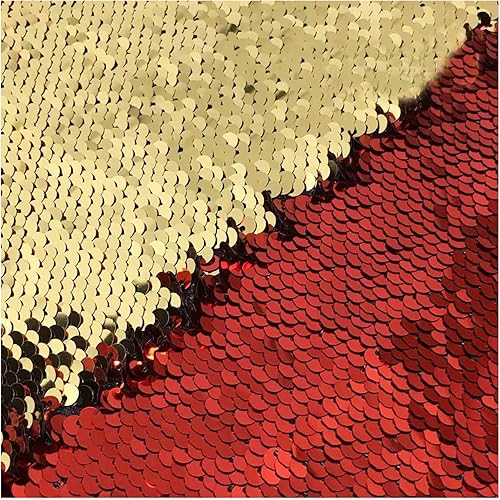 The Yard - Tela reversible de lentejuelas color rojo y dorado para funda de almohada, funda de almohada brillante para eventos, bodas, banquetes