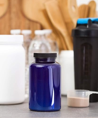 Miniatura 3 de JUVITUS Paquete de 6 botellas de plástico PET de cobalto de 17 onzas con tapa acanalada negra + etiquetas