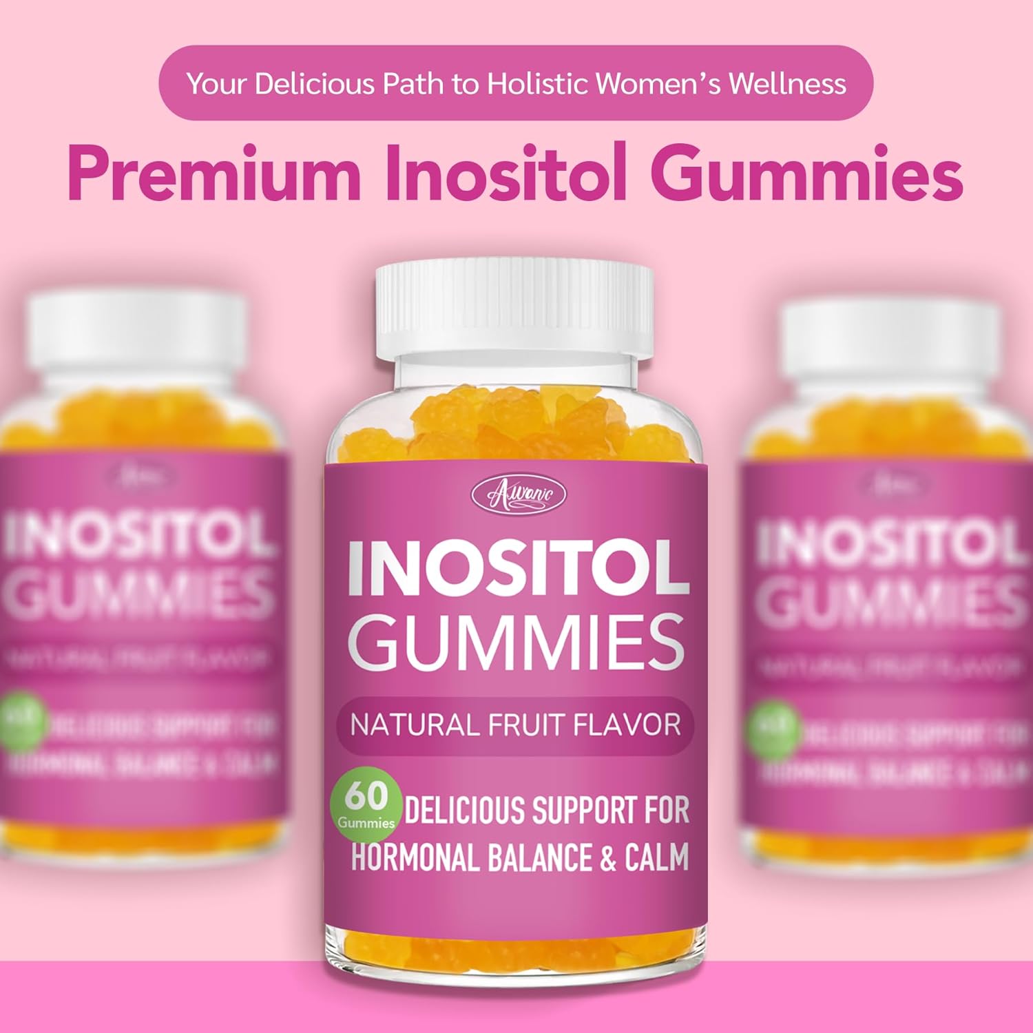 Myo-Inositol & D-Chiro Inositol Multivitamin Gummies, 40:1 Ratio, Magnesium Glycinate 400mg, Omega-3 &Folate, PCOS Vitamins for Women Hormone Balance, Menstrual Cycle and Fertility Support - Image 2