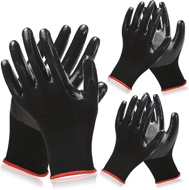 Safety Work Gloves, 3PCS PU Palm Gloves Gardening Gloves Dipping Gloves Outdoor Working Gloves Black Non-Slip Nitrile coating Workwear Gloves