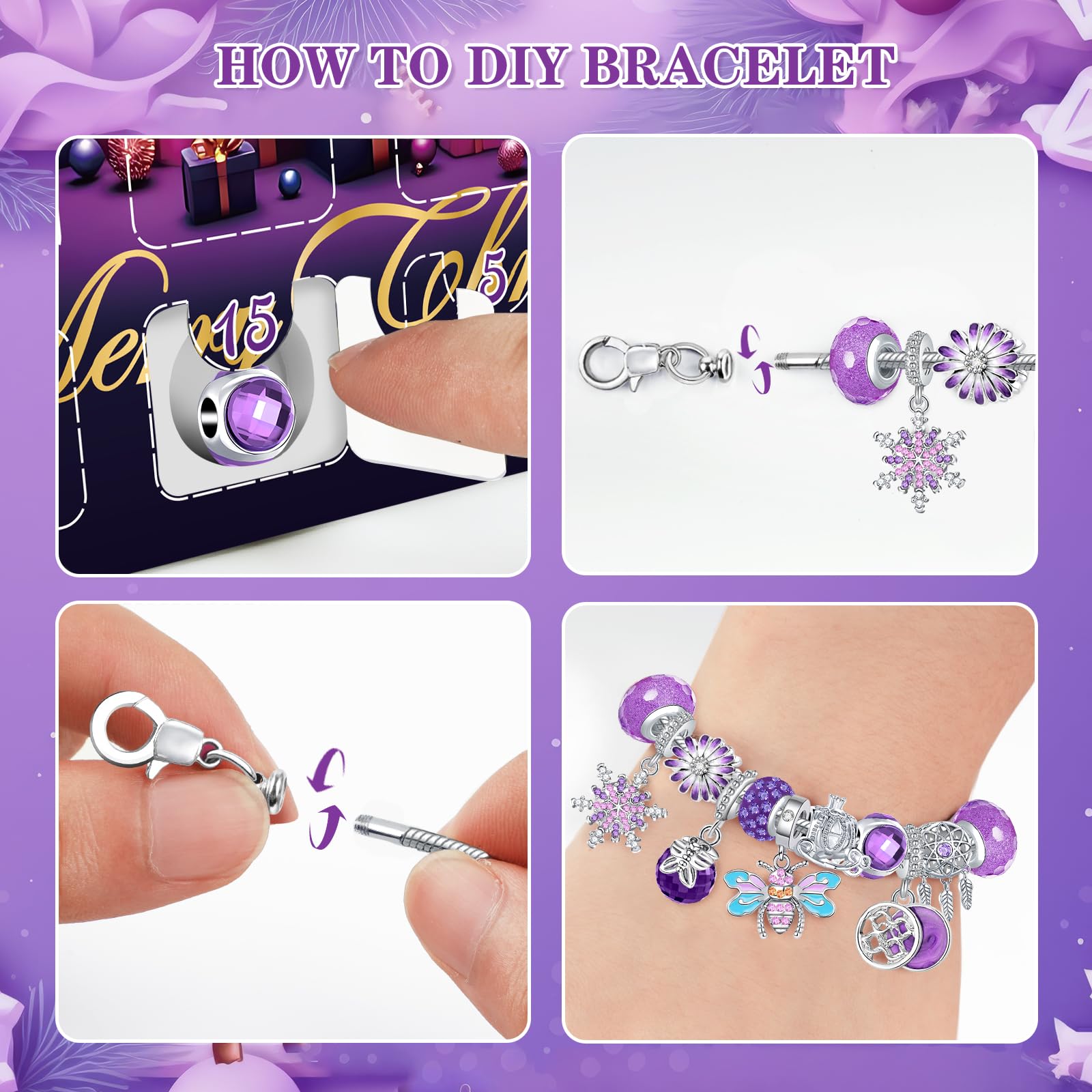 PITMT Calendario Avvento Gioielli 2025 Donna Bambina, Calendario Avvento Bracciale Adolescente Bambini Fai da Te, Calendari Avvento Braccialetti Regalini Sorprese Regalo di Natale per Ragazza Donna