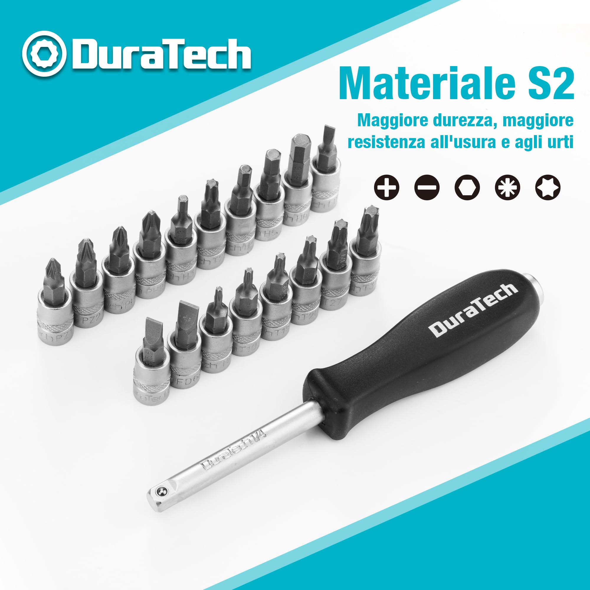 DURATECH Set di Chiavi a Bussola 108 Pezzi, 1/2" e 1/4" | Cricchetto a 72 Denti, Cr-V, con Scatola, Include Cacciavite e Punte, Ideale per Riparazioni e Lavori Meccanic