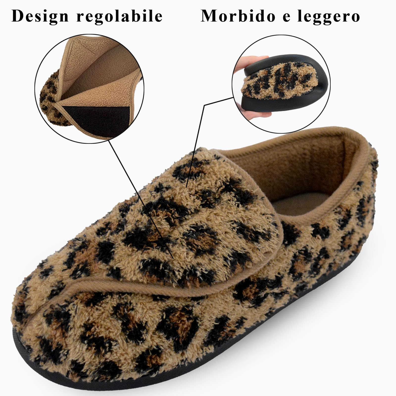Git-up Pantofole per Diabetici in Memory Foam per Artrite da Donna, Edema, Scarpe da Casa Chiuse Comode e Regolabili