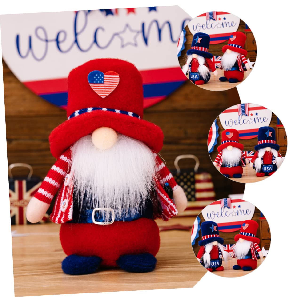 Zerodeko 3stücke Independence Day GNOME Dekoration Handgefertigte GNOME Puppe Mit Hut Für Lustige Und Einzigartige Tischdeko Für Independence Day Und Feierlichkeiten