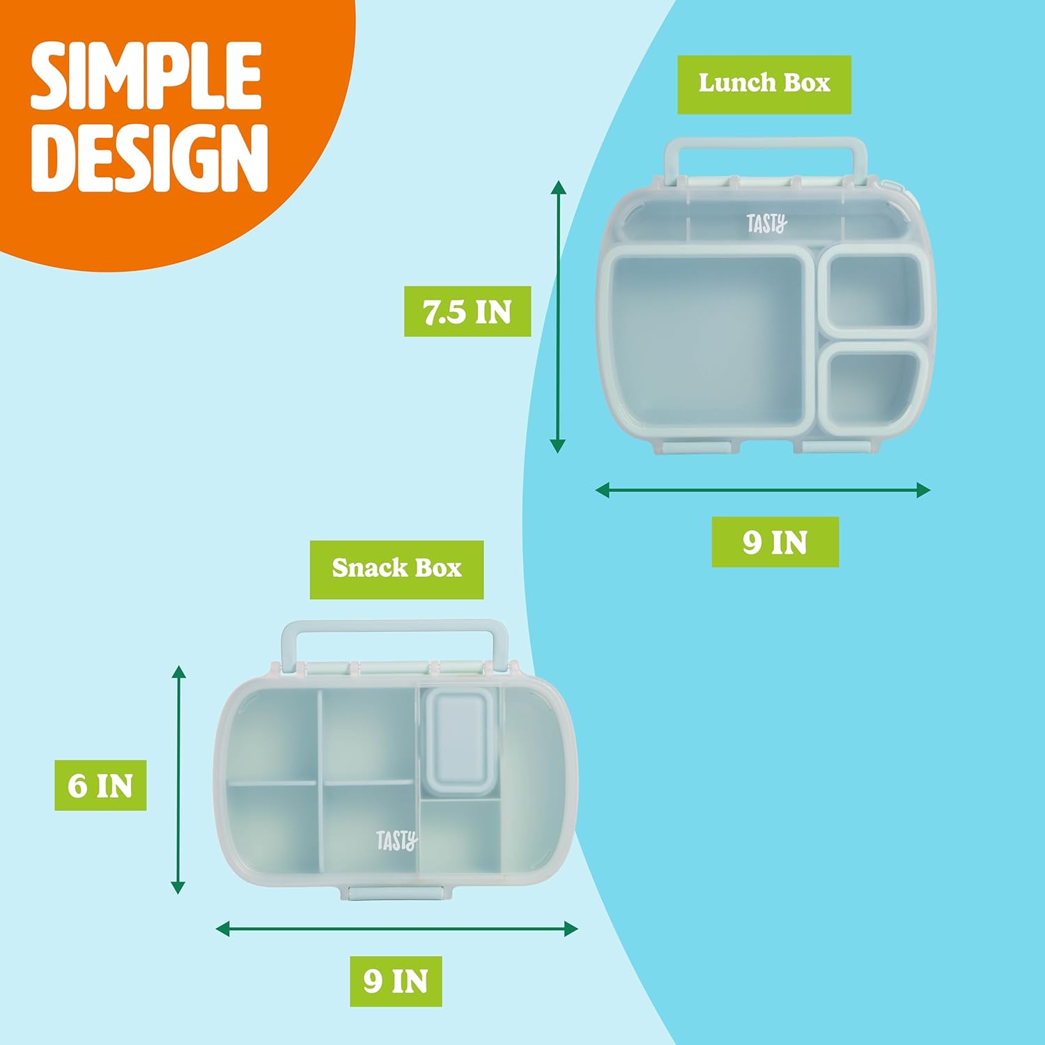 Tasty 2-Piece Snack & Bento Box Set, Includes Lunch Box & Snack Box, Portable Food Storage with Built-In Phone Stand, Carry Handles, Aqua