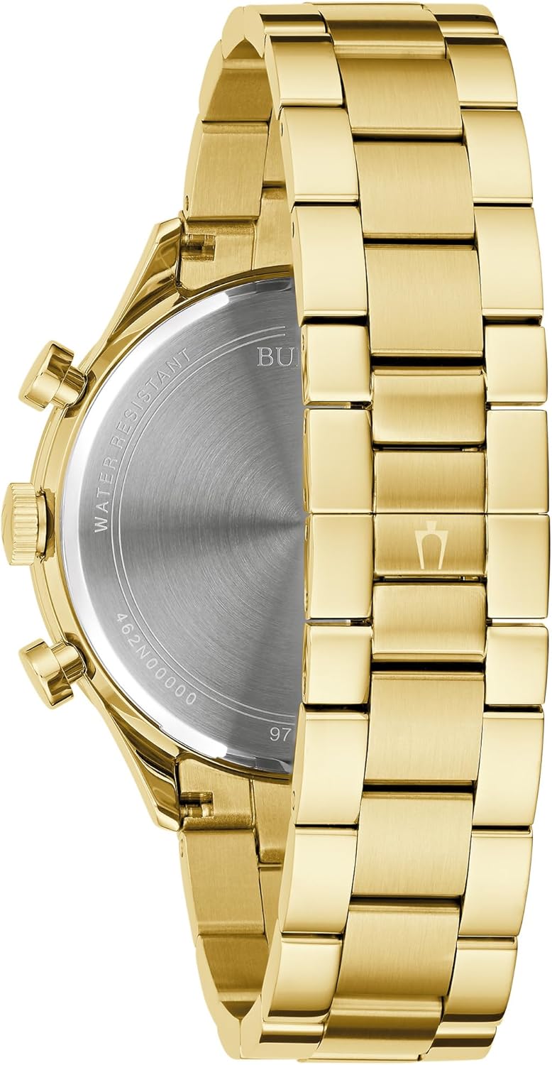 Bulova Men's Classic 6-Hand Chronograph Quartz Gold Stainless Steel Watch, 24 Hour Time, Luminous Hands, 43mm, Style:97A190 - Image 2