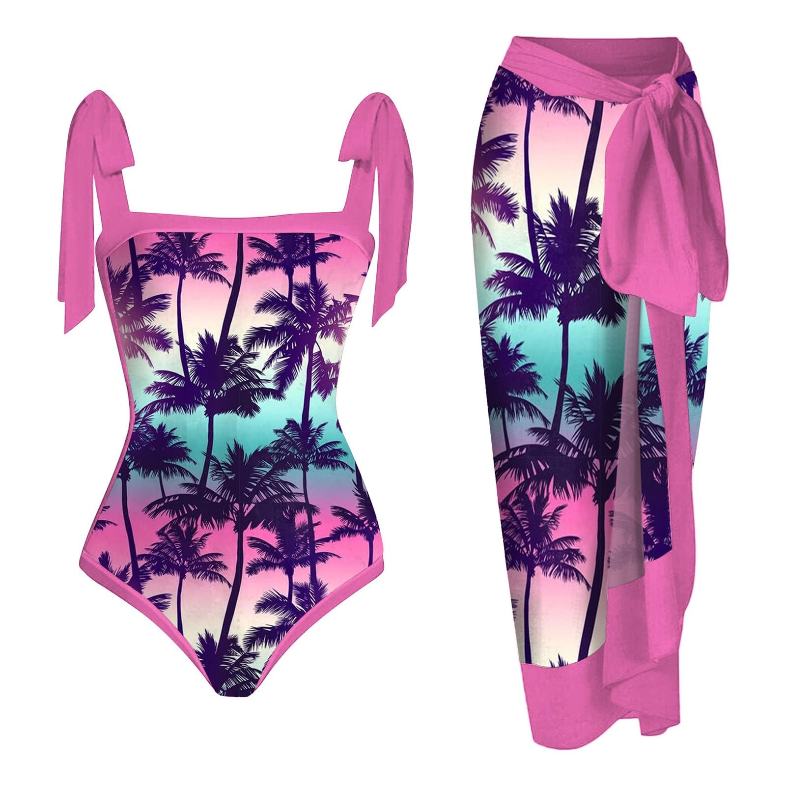 Costume da bagno estivo da donna 1 pezzo + 1 copricostume da bagno con due stampe Monokini Bikini 2 costumi da bagno Tankini Set per vacanze Beachwear costumi da bagno abiti (8)