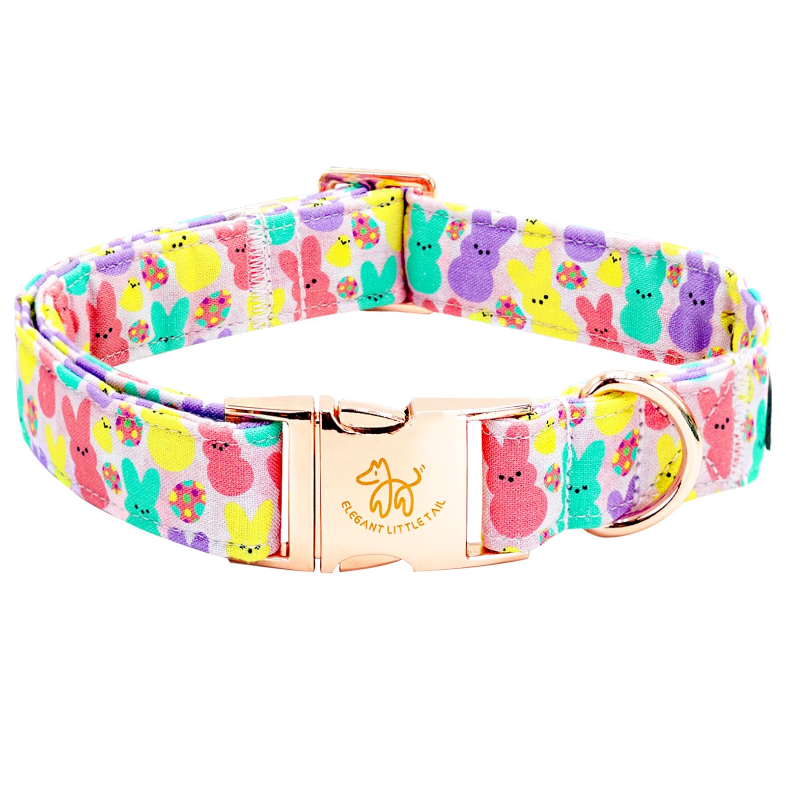 Elegant little tail Easter Dog Collar, Bunny Print Pet Collar Durable Cotton Dog Collars Girl or Boy Metal Collars Holiday Pet Gift Adjustable Dog