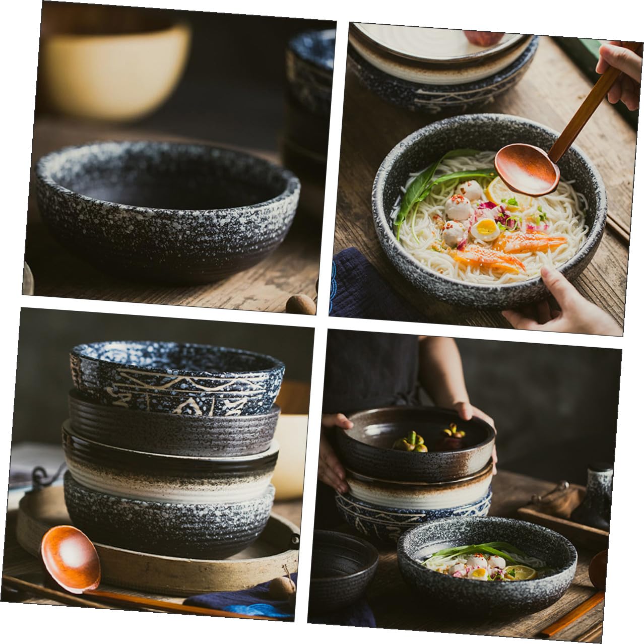 GARVALON Japanische Keramik Spülmaschinengeeignet im Klassischen Stil Nudelschüssel Dickwandig für Heiße und Kalte Speisen für Buffet und Tisch