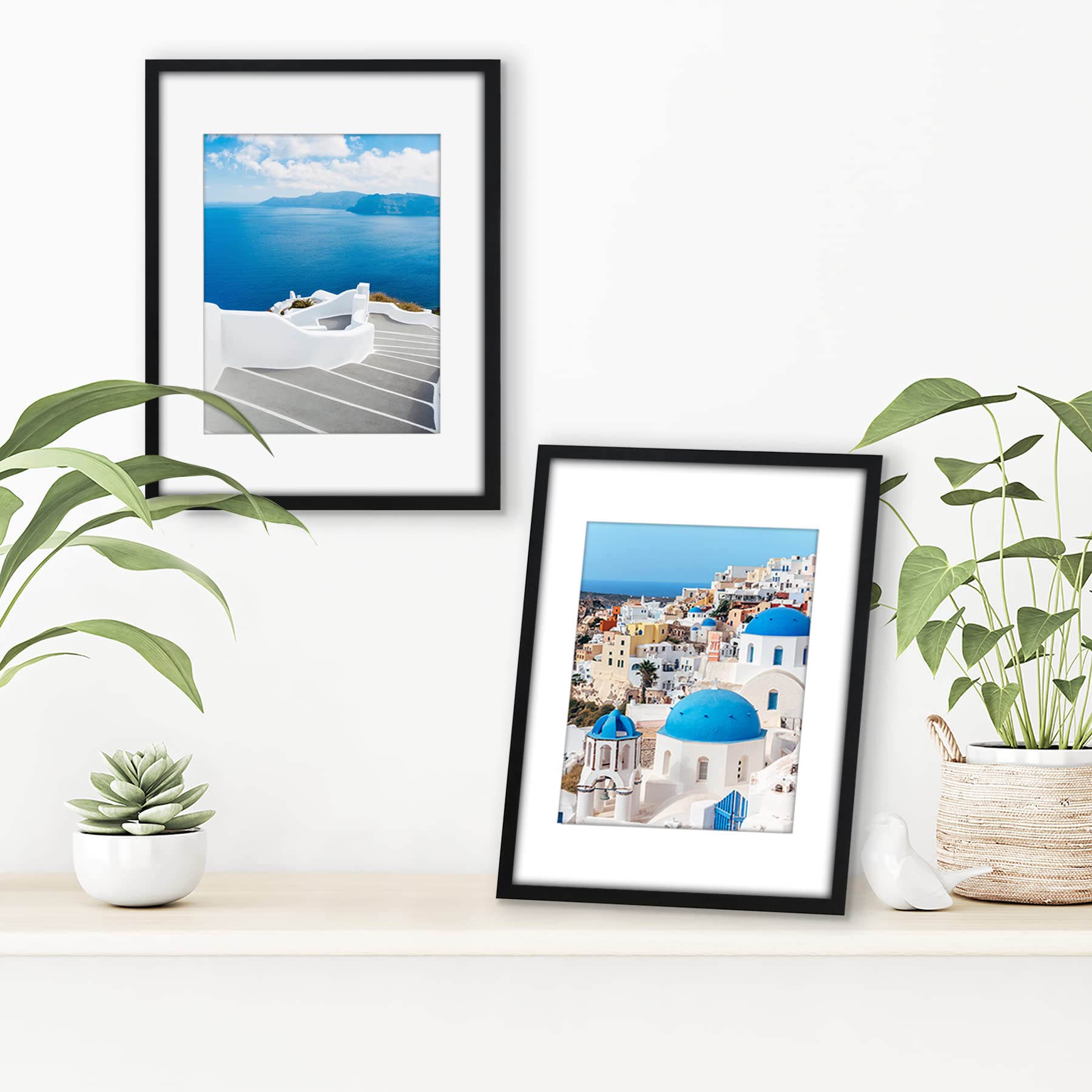 Americanflat 11x14 Picture Frame with Shatter-Resistant Glass - Set of 2 - Use as 8x10 Frames with Mat or Display 11x14 Photo Without Mat - Streamline Collection - Picture Frame Set for Wall - Black