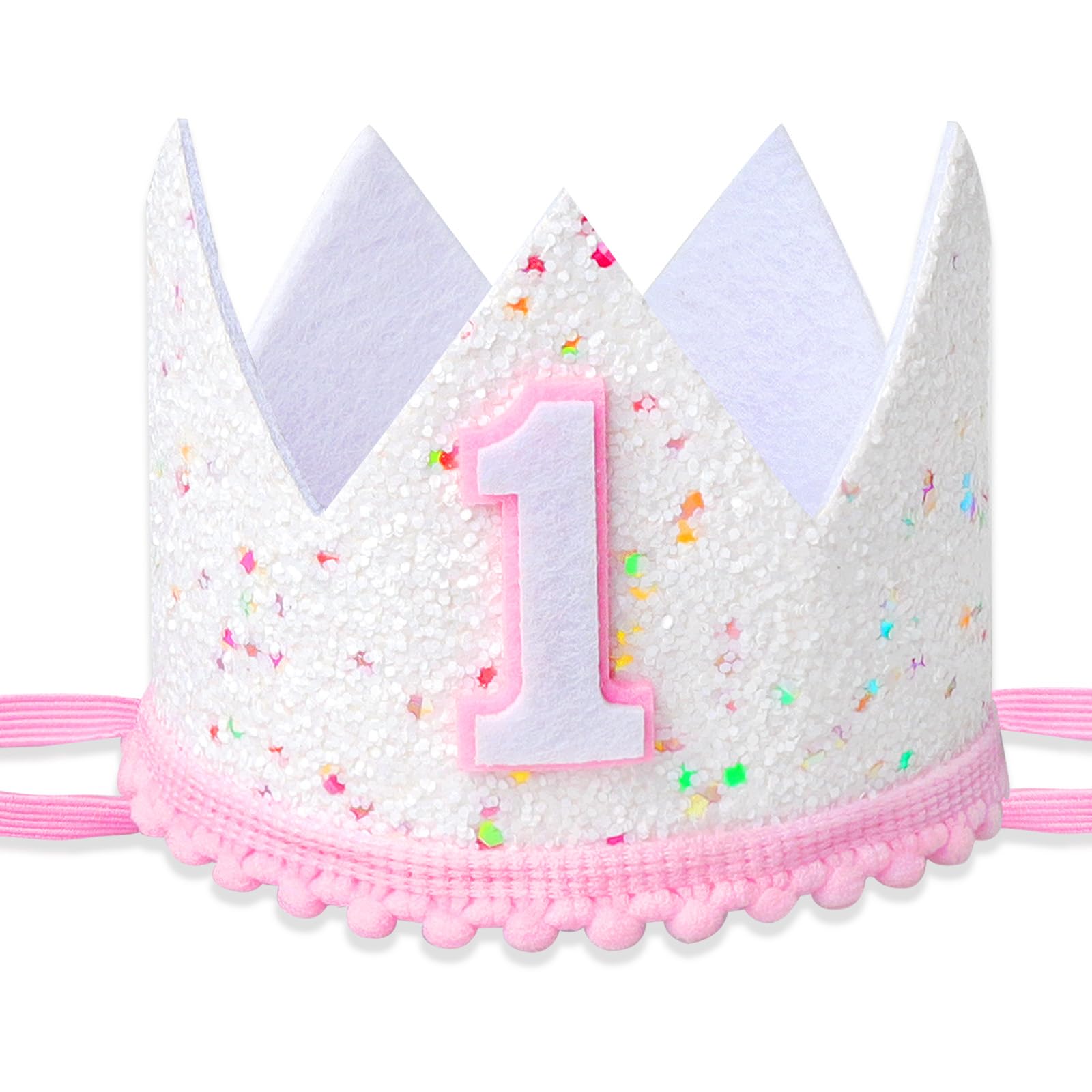 loghohu 1st Birthday Crown, Adjustable 1st Birthday Hat Girls With Colorful Dots Glitter Soft Felt 1st Birthday Decorations for Girls First Birthday Party Photo Props