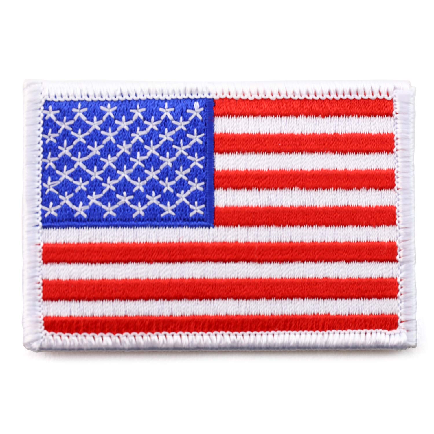 USA American Flag Embroidered Iron On Patch One Size - White