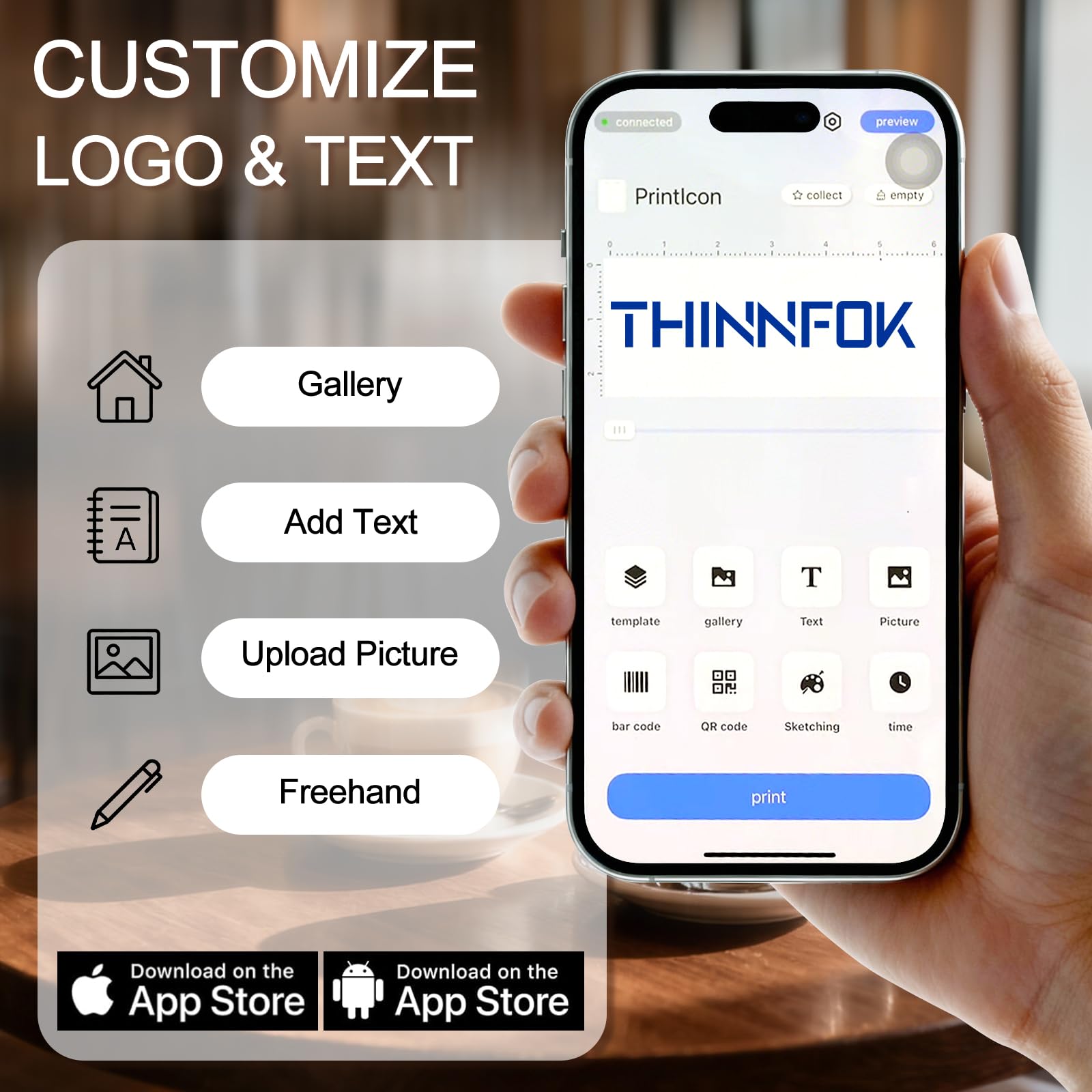 Mini-Handdrucker, tragbarer Tintenstrahldrucker, Druck auf Papier, Holz, Kunststoff, Metall, Kleidungsglas, App für individuellen Text, Barcodes, QR-Code, Barcode, Bilder, Logo, Etikett (blaue