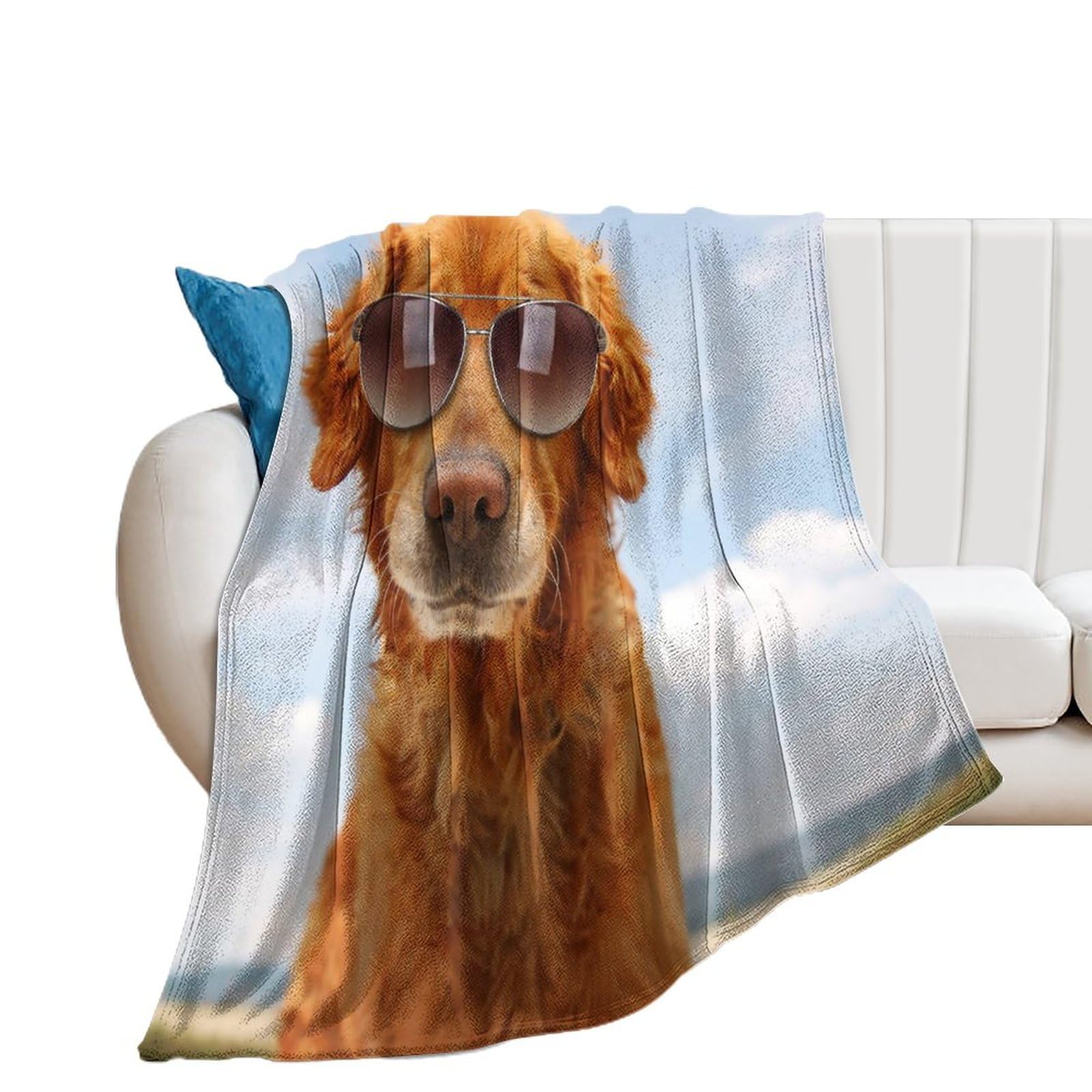 NIBABAEU Coperta con cane Golden Retriever, morbida e pelosa, comoda coperta in peluche, per divano e letto, 100 x 125 cm
