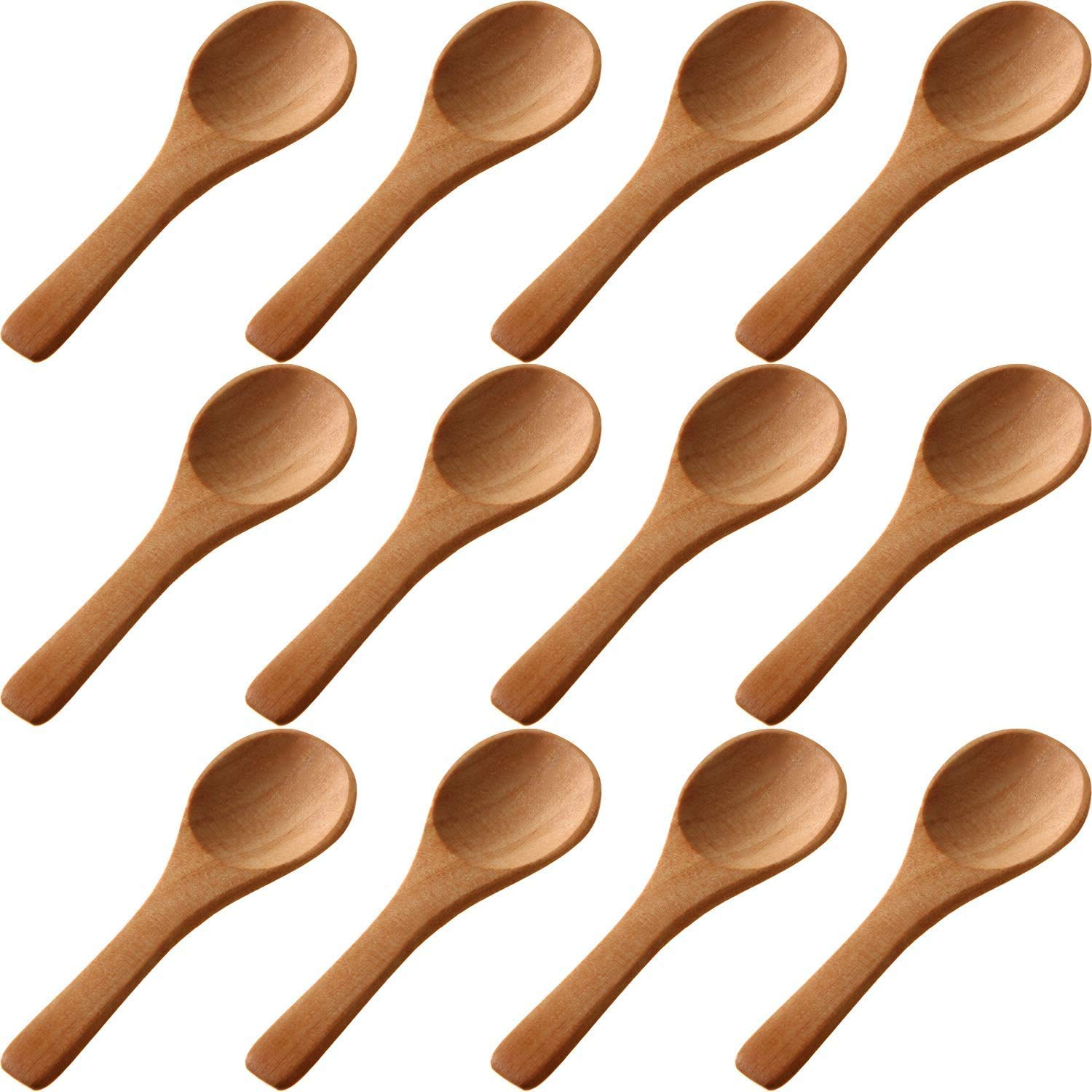 Nihcora Light Brown 50 Pieces Small Wooden Spoons Mini Nature Spoons Wood Honey Teaspoon Cooking Condiments Spoons For Kitchen (Light Brown)