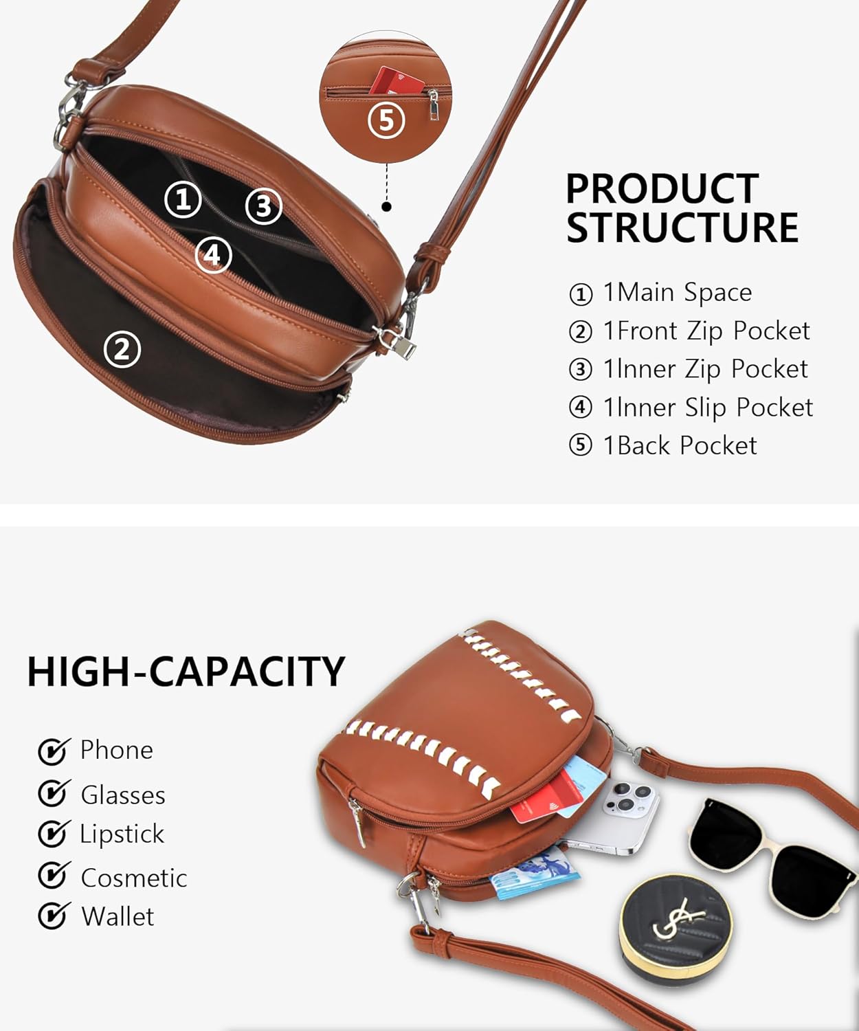 Sport Theme Crossbody Purse Vegan Leather Shoulder Bag for Women, Functional Handbag with Adjustable Strap for Game Day - Image 8