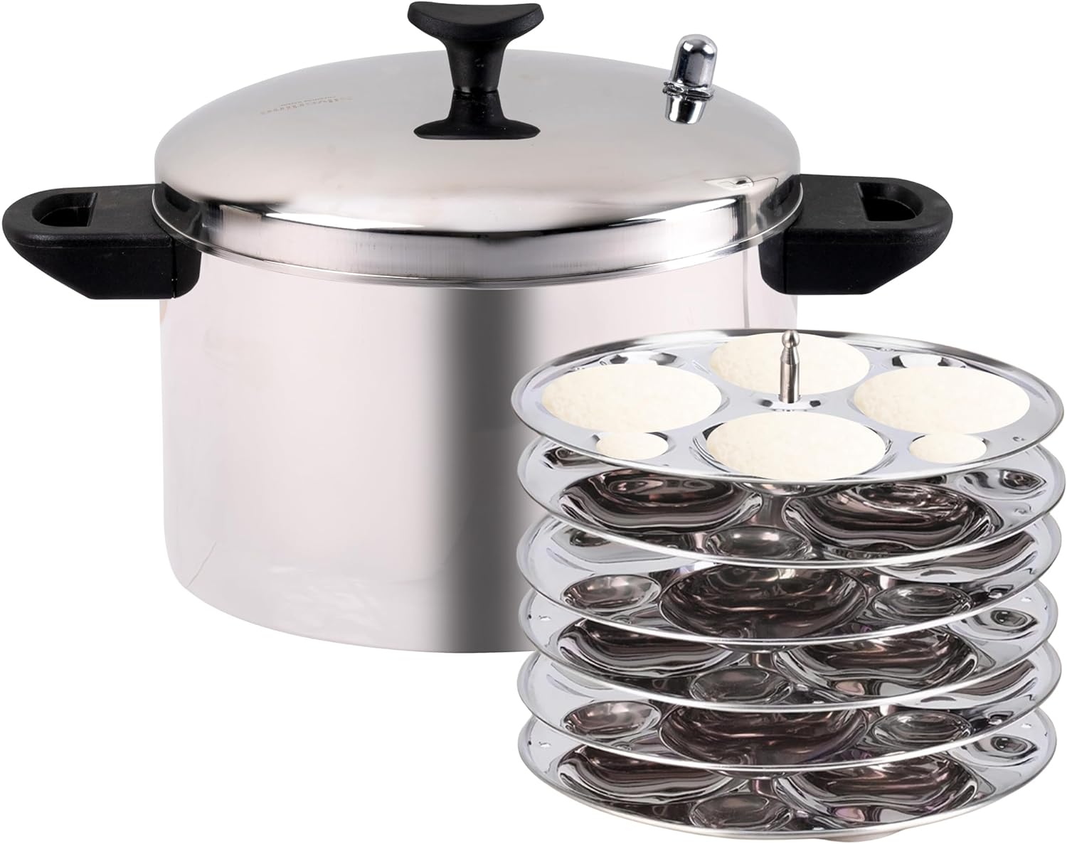 Idli Maker/Cooker/Steamer ~ Stainless Steel with Insulated Handles (24 Idli + 24 Mini Idli) Steaming Pot