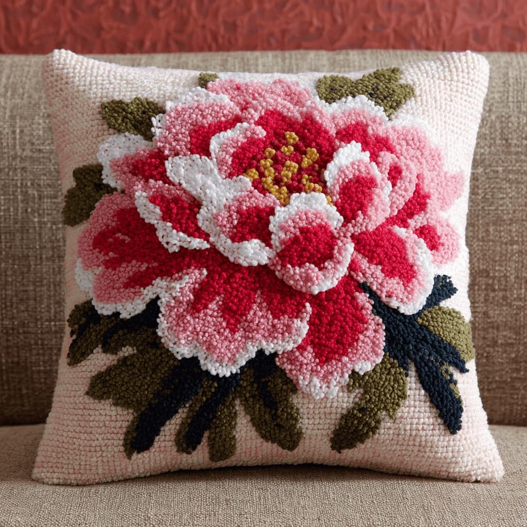 Kitquiver Latch Hook Kits for Adults Peony Rug Cover Pillowcase Beginner