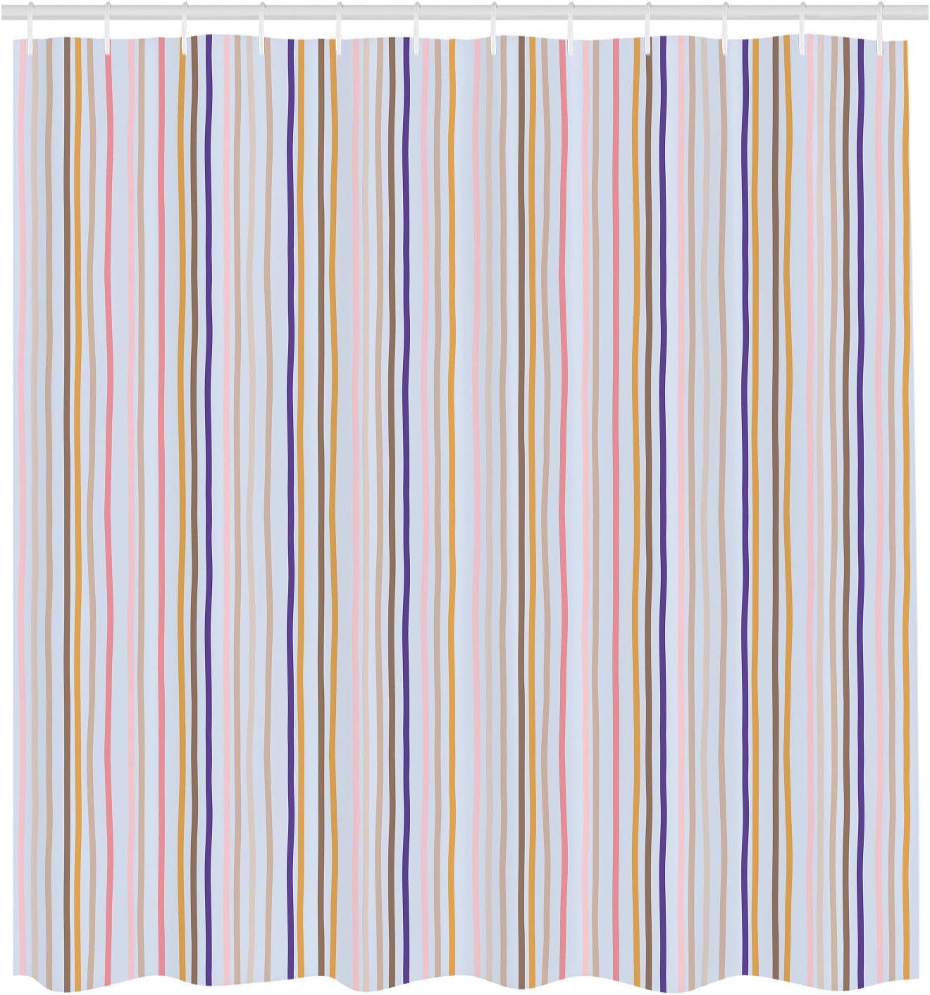 Ambesonne Geometric Shower Curtain, Retro Vertical Bands Wavy Striped Lines Hand Drawing Abstract Illustration, Cloth Fabric Bathroom Decor Set with Hooks, 69" W x 70" L, Pale Blue