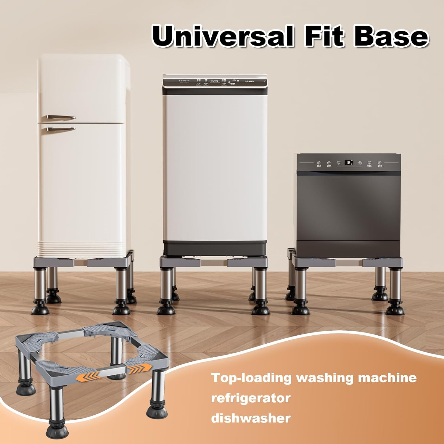 Mini Fridge Stand, Adjustable Height 9"-10.2" Washer Dryer Pedestal Stand with Stainless Steel Feet, Universal Appliance Base for Mini Fridge, Washing Machine, Dorm Room