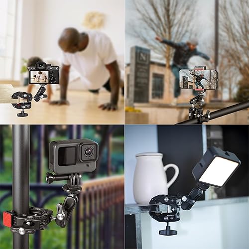 Miniatura 7 de MINIFOCUS Soporte de abrazadera para cámara Super Clamp de 360, brazo mágico de cabeza esférica de 360 con adaptador de soporte de extensión de