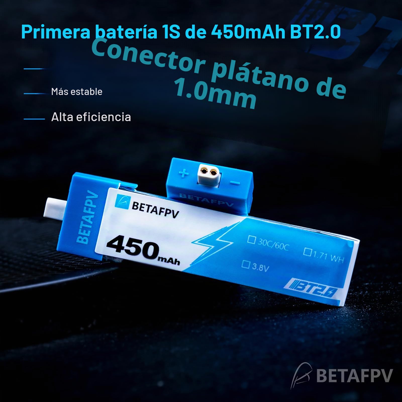 BETAFPV 4pcs BT2.0 450mAh 1S Battery 4.35V 30C/60C FPV Lipo with BT2.0 Connector for FPV Tiny Whoop 1S Brushless Whoop Drone Like Meteor75 Tinyhawk