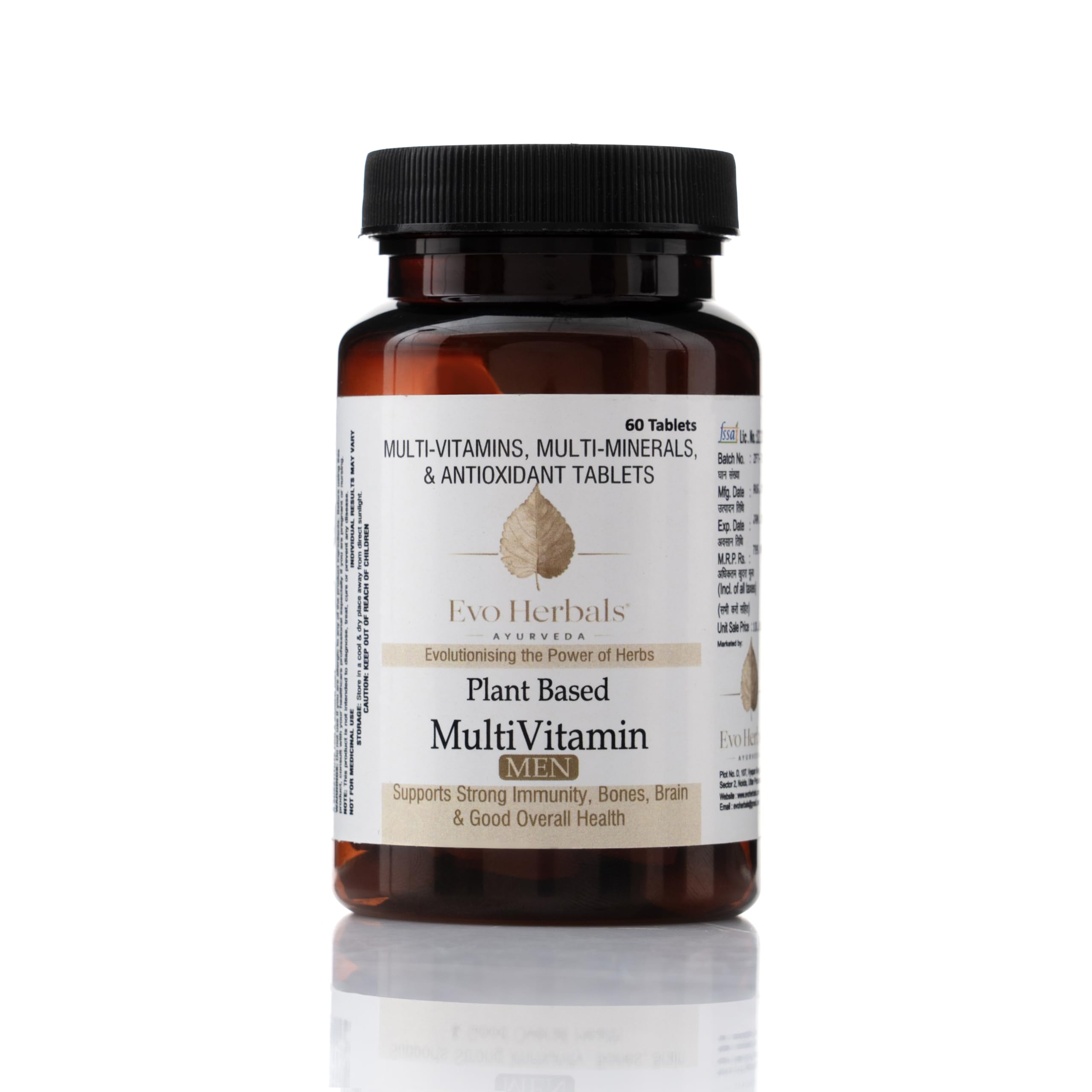 Evo Herbals Plant-Based Multivitamin for Men – Boost Energy, Stamina & Immunity with Ashwagandha, Ginseng, B-Complex & Herbal Extracts – Vegan, Clean Formula for Prostate & Bone Health – 60 Tablets