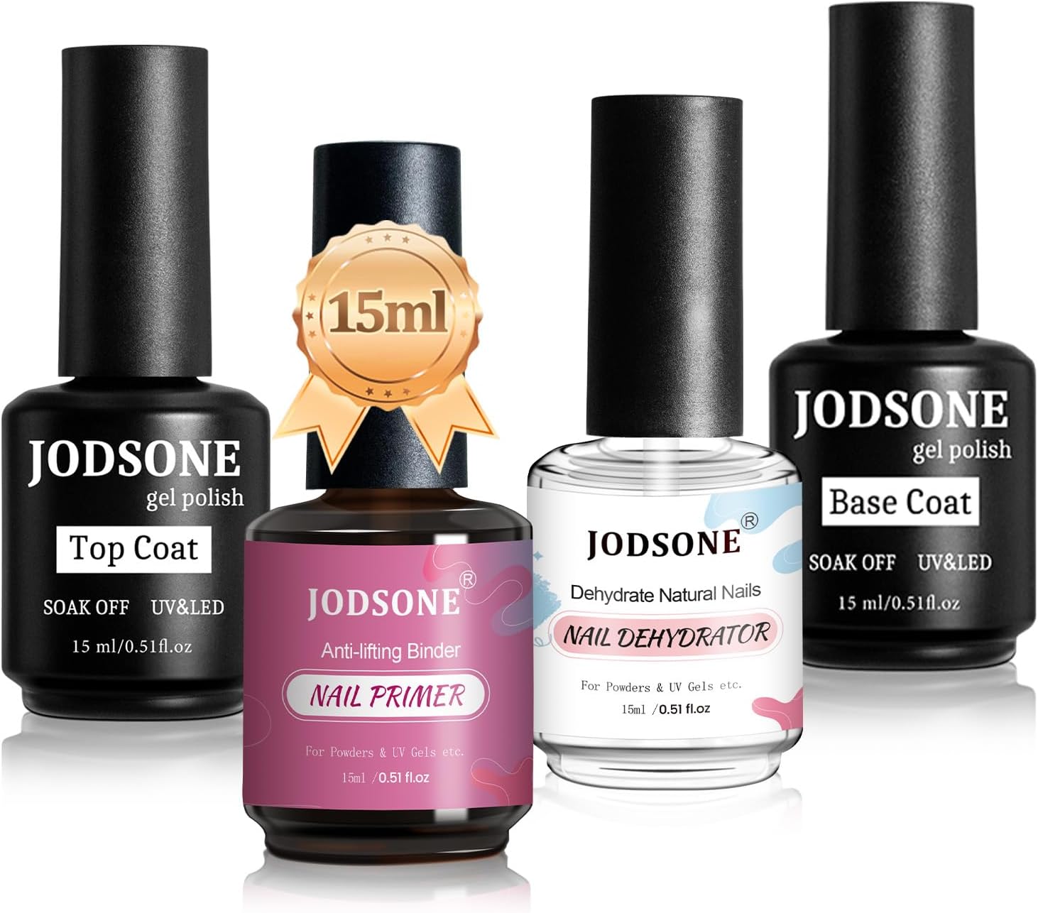 JODSONE 4 Bottles of 15 Capacities of Nail Dehydrator Nail Primer Base Top Coat Long Lasting and Easy to Apply Large Bottle