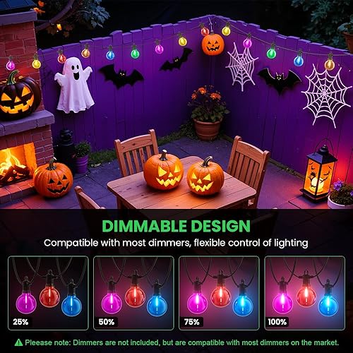 Miniatura 5 de Guirnalda de luces de Navidad para exteriores de 100 pies, luces de patio de colores, luz colgante regulable inastillable con 50 bombillas LED G40,