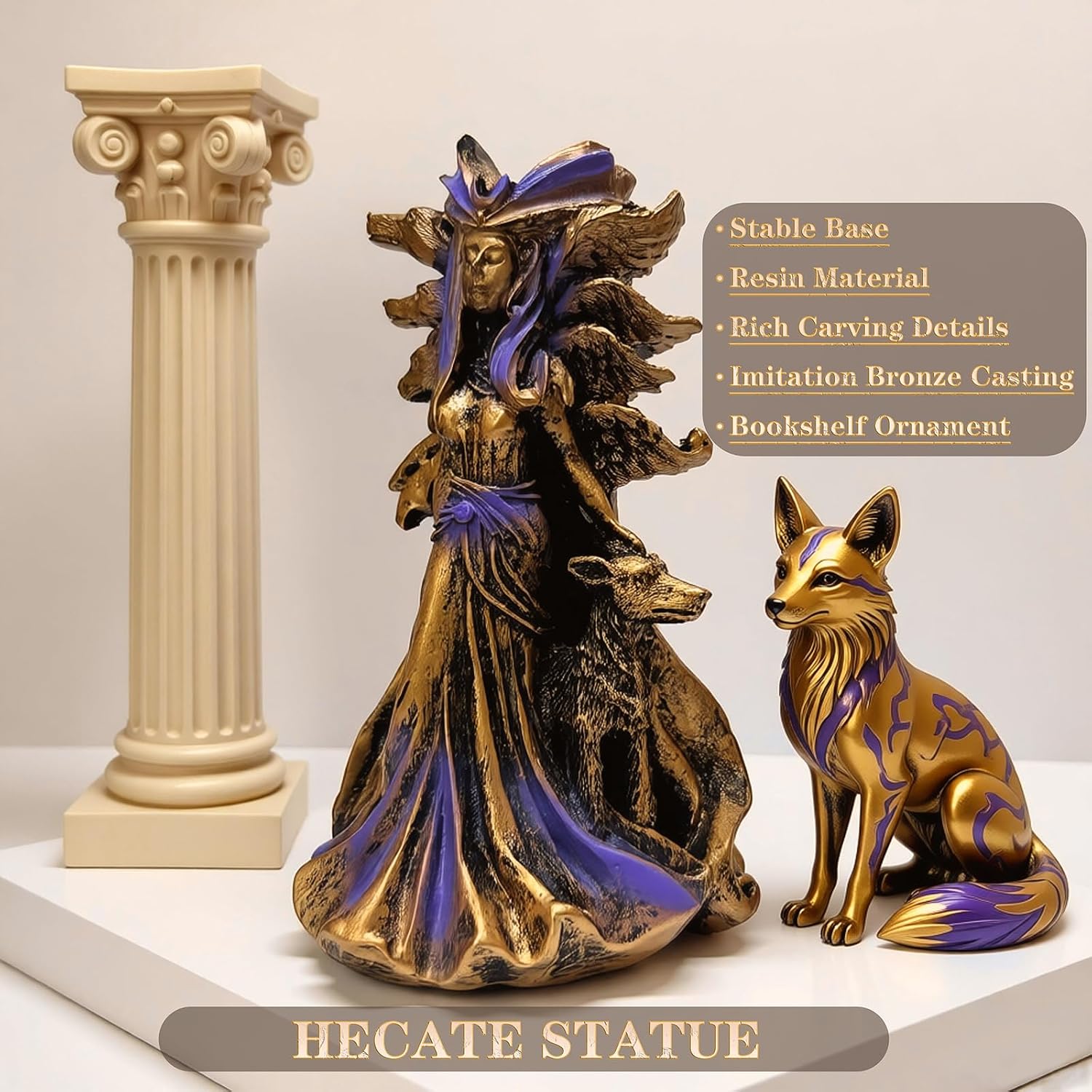 Hecate Statue Triple Greek Goddess Hekate with Her Hounds of Magics, Resin Antique Bronze Finish, for Hecate Altar Figurine Decor 6.1 inch - Image 2