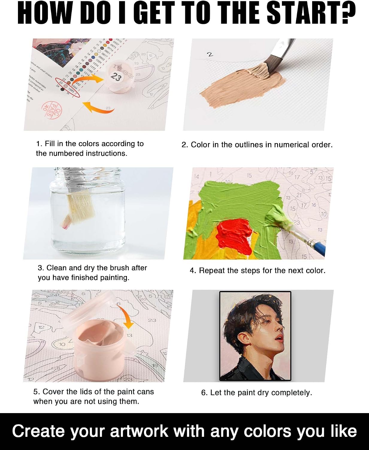 BDYLYS K-Pop Paint by Numbers for Adults, 16 x 20 Inch Portrait Canvas Kit image 4