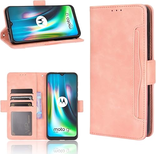 QiongNi Funda para Motorola Moto E7 Plus, Funda para Motorola Moto E7 Plus XT2081-1 XT2081-2 Funda Flip Pu Leather Cover Rosa