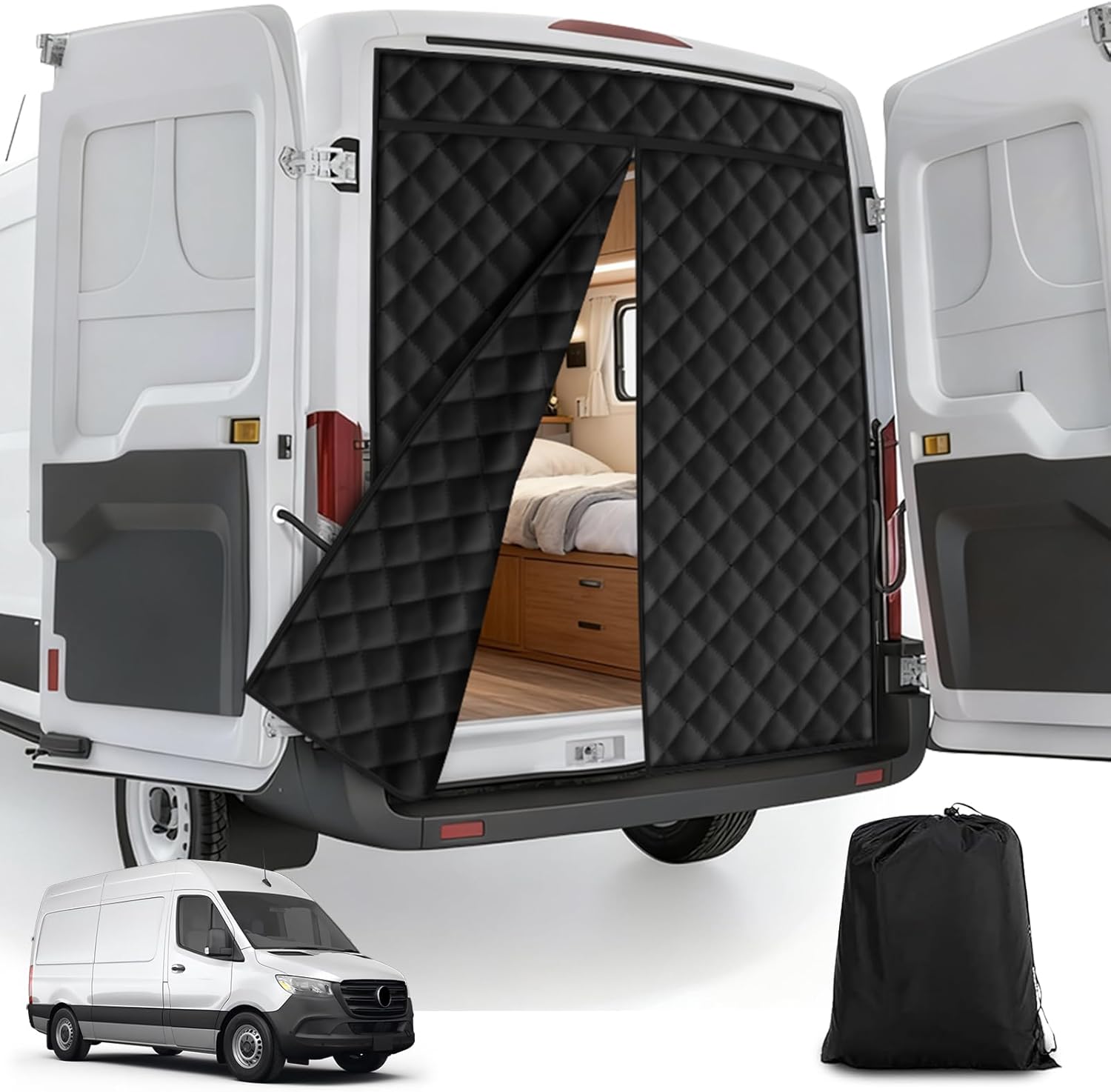 Insulated Door Cover, Universal Magnetic Van Insulation Thermal Curtain for Rear Door, 83" H x 58" W 210D Oxford Fabric Insulation Blanket for Mercedes-Benz Sprinter Mid/High Roof, Stay Warm & Quiet