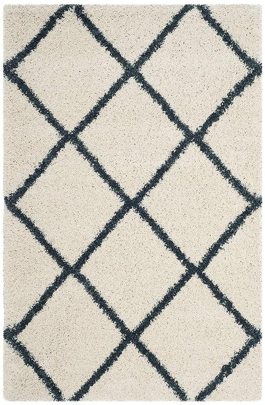 Image of FIASCO Polyester Shaggy Bedside Runner, Soft Indoor Modern Shaggy, Soft Rugs for- Living Room, Dinning Room, Office, Bedroom & Hallway Carpet Rugs Size 3X6 Ivory Blue Box