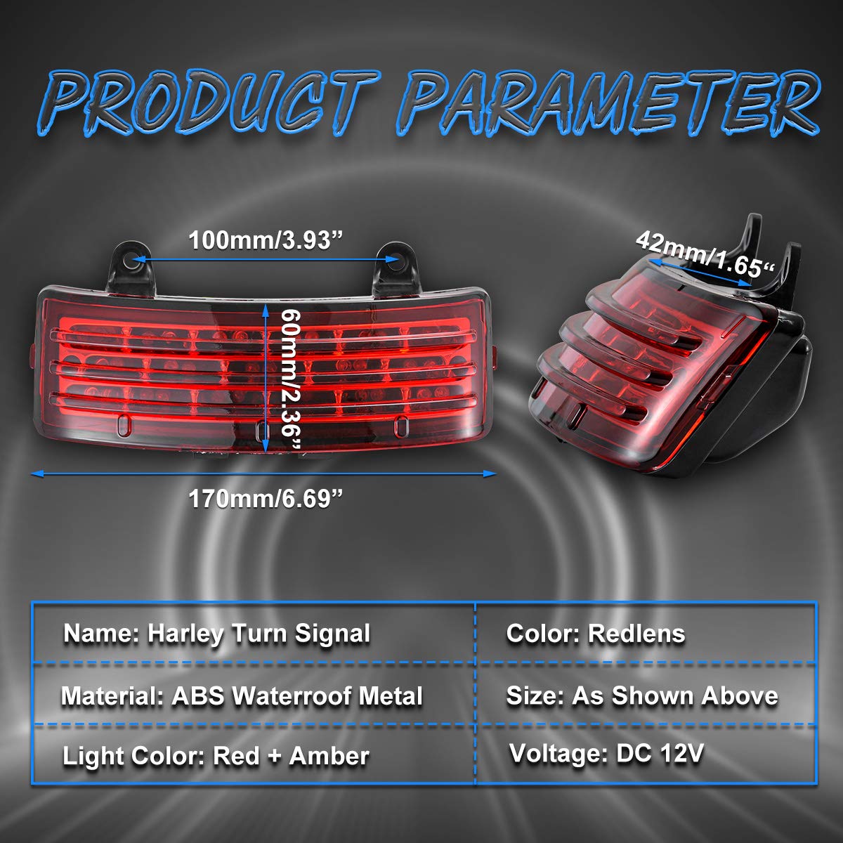 Fanale Posteriore per Motocicletta Tri-Bar Parafango Posteriore Luce del Freno a LED con Indicatore di Direzione e Luce di Marcia per H-arley FLHX FLTRX Street Glide Touring - Lente Rossa