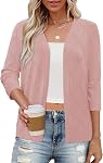 KISSMODA Women's V-Neck 3/4 Sleeve Open Front Cardigan Lightweight Soft Knit Sweater with Texture for Casual Wear