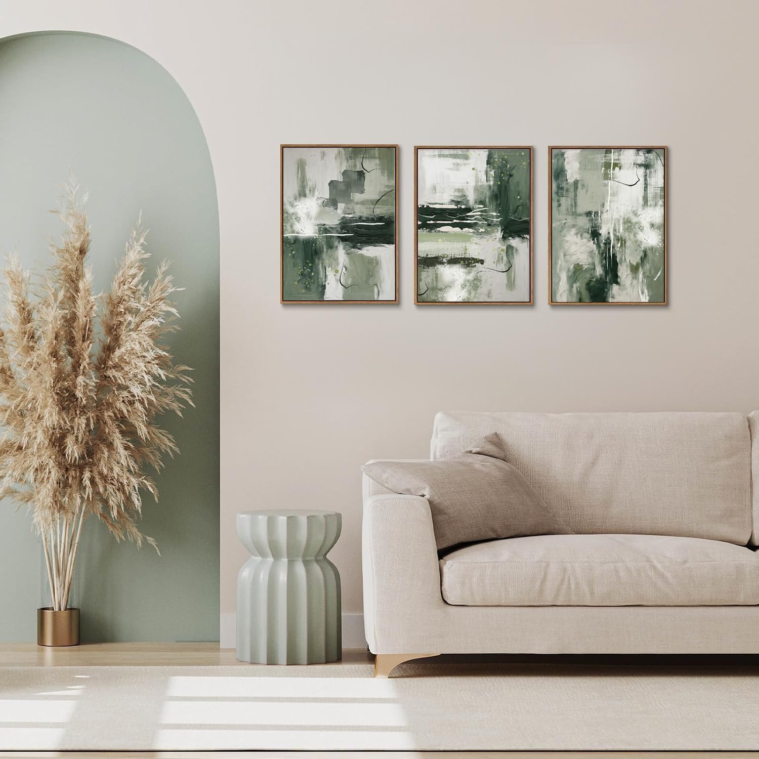 3-częściowy zestaw dużych, nowoczesnych, abstrakcyjnych obrazów na ścianę, styl Sage Green, minimalistyczny plakat, salon, sypialnia, dekoracja biura (50 x 75 cm x 3/bez ramki)