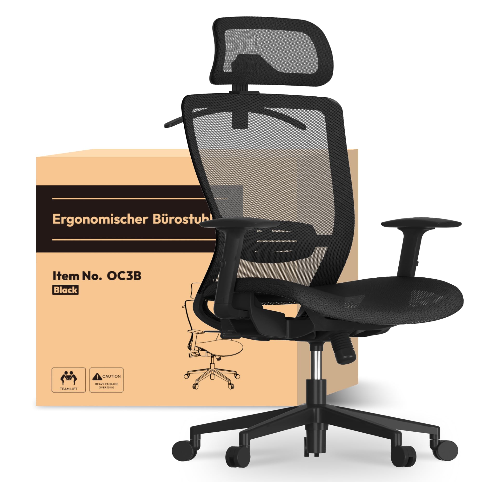 FLEXISPOT OC3 Ergonomic Office Chair Executive Mesh Office Chair Swivel Height Adjustable Seat Headrest Armrest Lumbar Support Caster Wheels Task Chair Mesh Seat Computer Office Desk Chair Charcoal