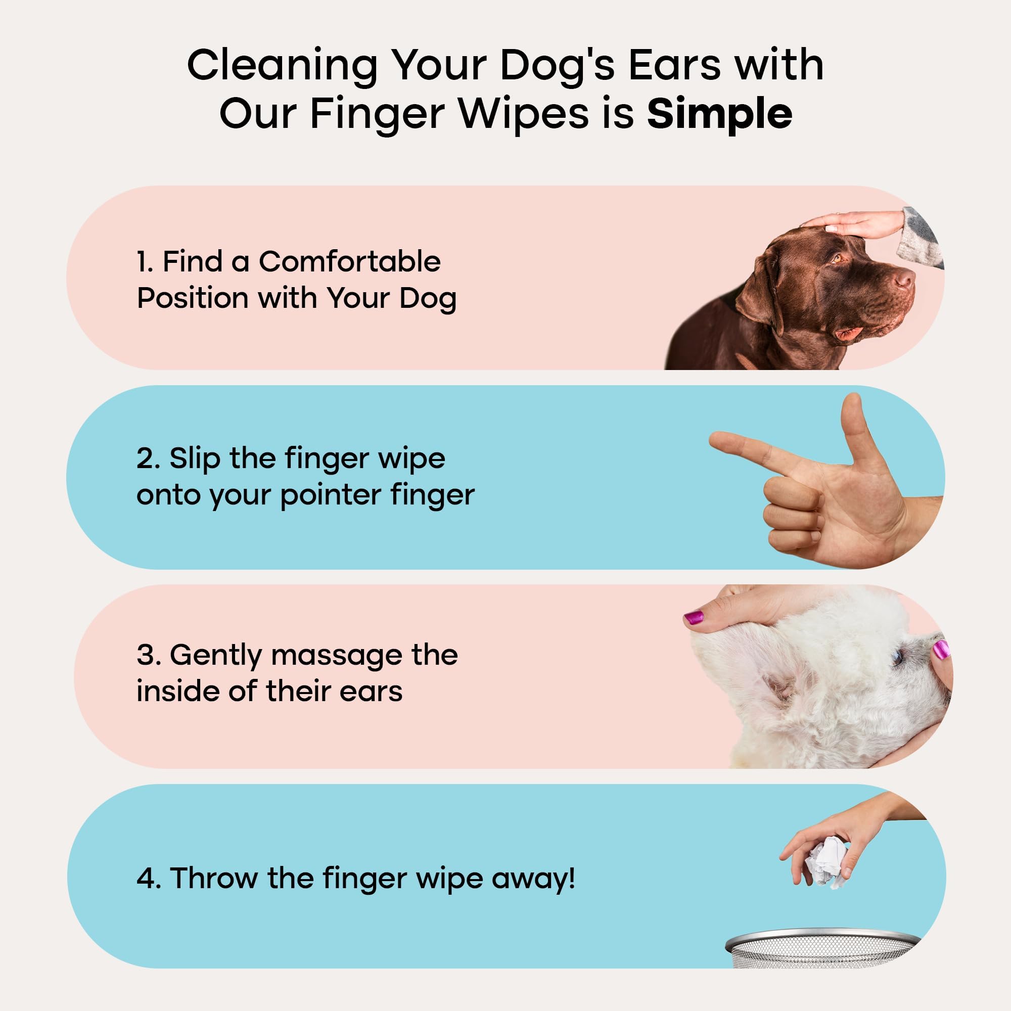 Uproot Clean Cat & Dog Ear Cleaner Finger Wipes (50ct.): Disposable Dog Ear Wipes Enriched with Shea Butter & Jojoba Oil - Cleaner Removing Wax Build Up, Help with Odor Discomfort - image 5