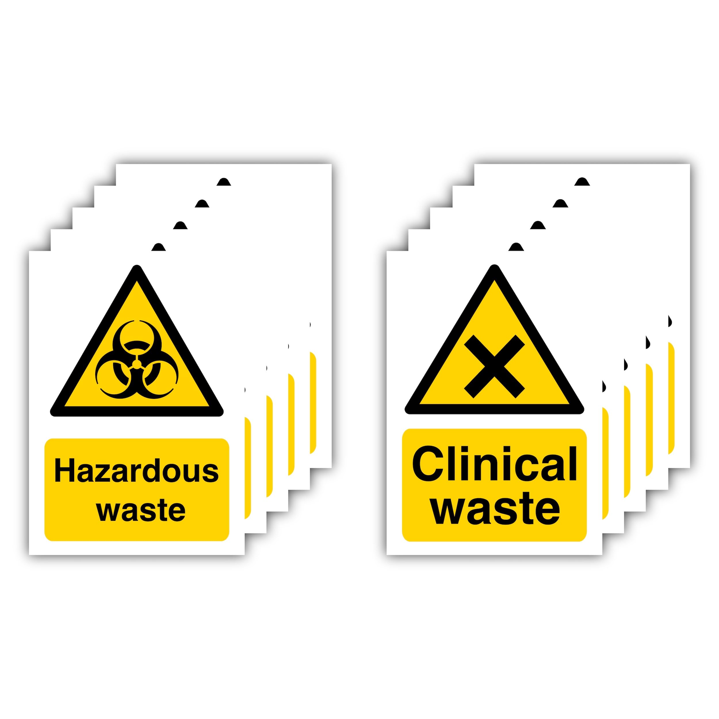 5PCS Clinical Waste & 5PCS Hazardous Waste Warning Signs Self Adhesive Vinyl Stickers (105mm x 148mm)