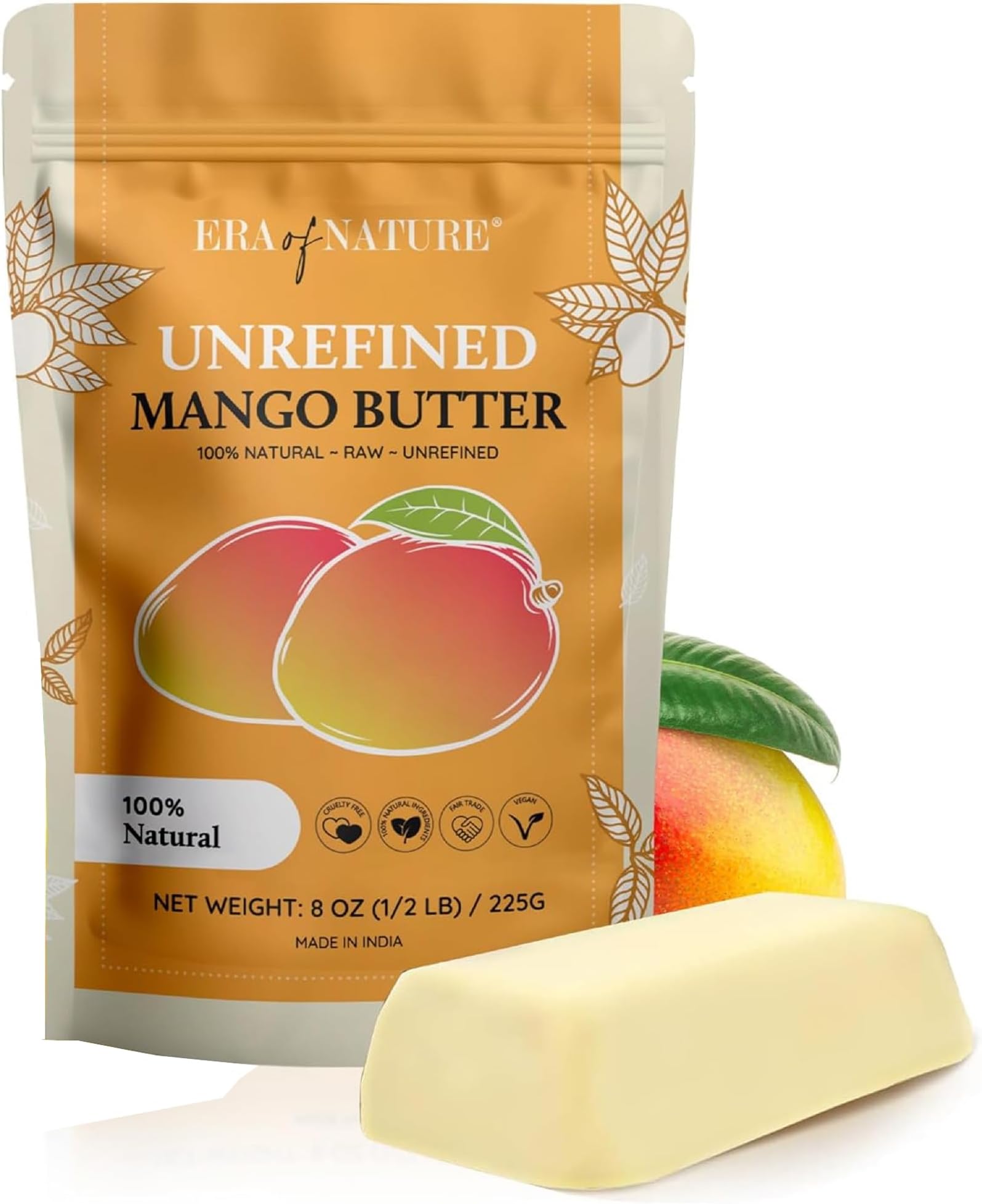 Raw, Unrefined Mango Butter, Amazing Moisturiser, Use Alone or in DIY Body Butters, Soaps, Lotions and lip balm - 100 Percent Pure and Fresh - 0.2kg (240ml)