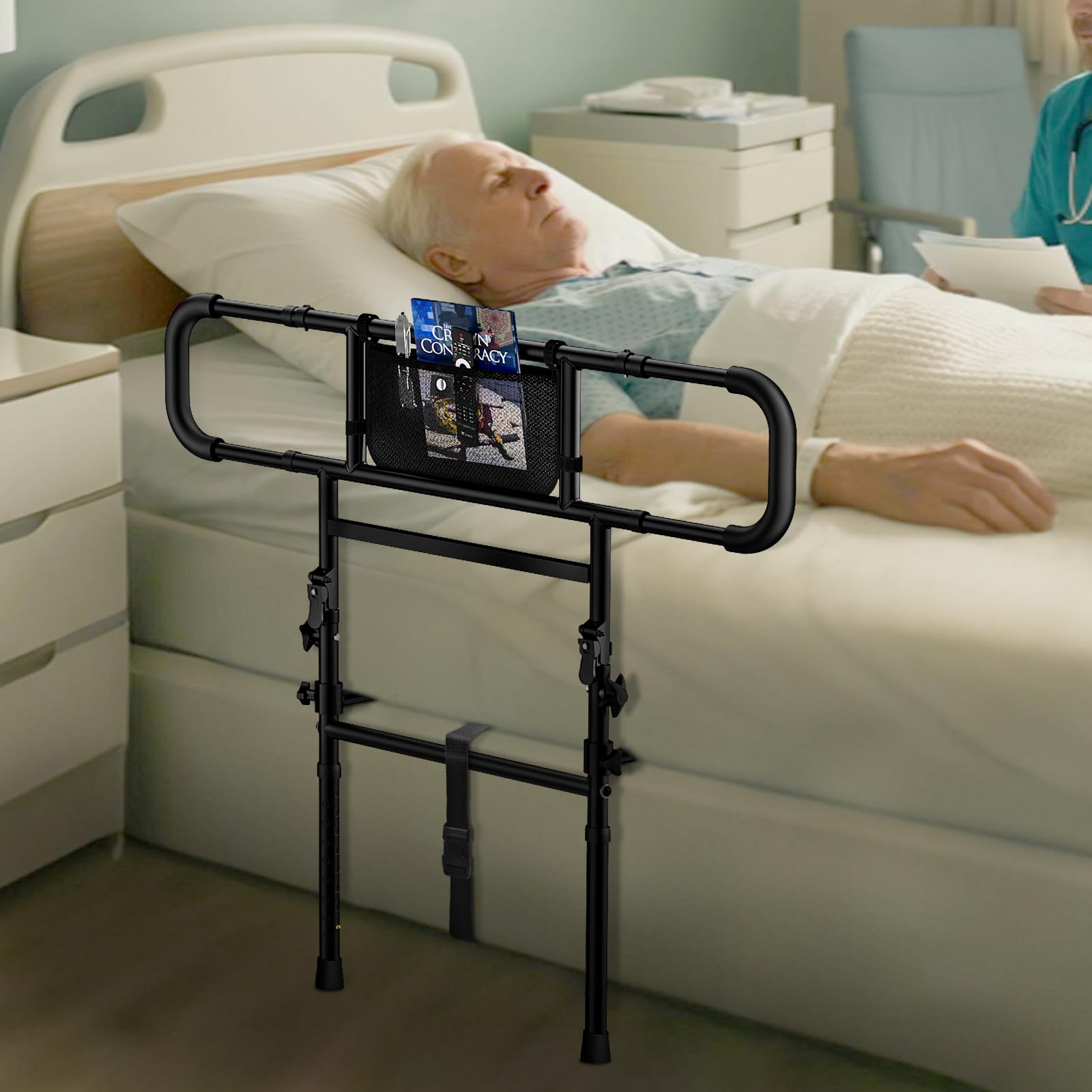 FORTEMOTUS Sponde Letto Anziani, Barriera Letto con Regolabile Sponde Ribaltabile, Borsa, Anticaduta y Supporto per Alzarsi dal Letto per Adulti, Disabili (Spessore Materasso 15-40 cm)