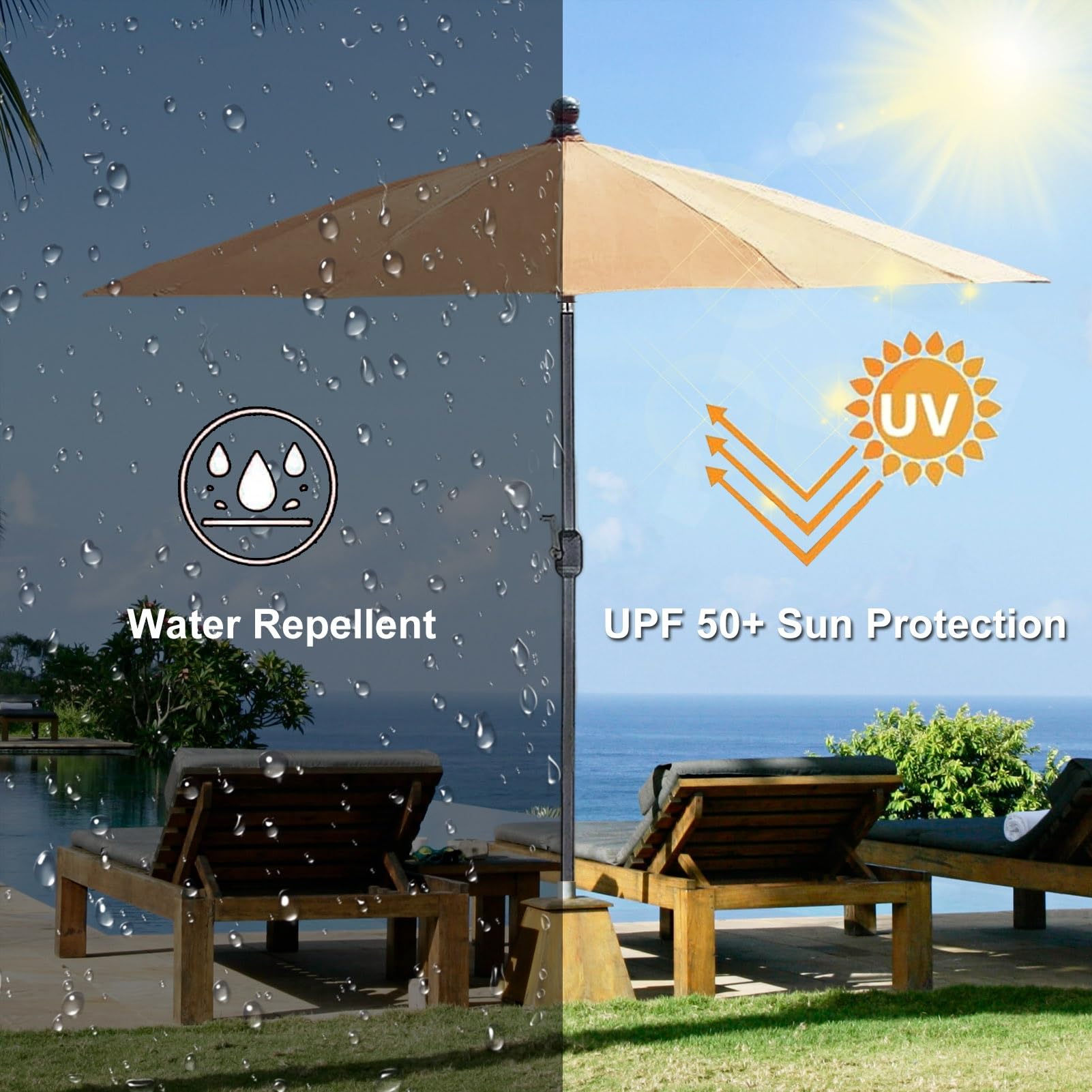 250 cm Shanghai Garden Parasol, Regulowany, Odchylany Parasol Zewnętrzny, z Korbą, 16 Żeber, Aluminiowy Słup, Ochrona UV50+(Khaki)