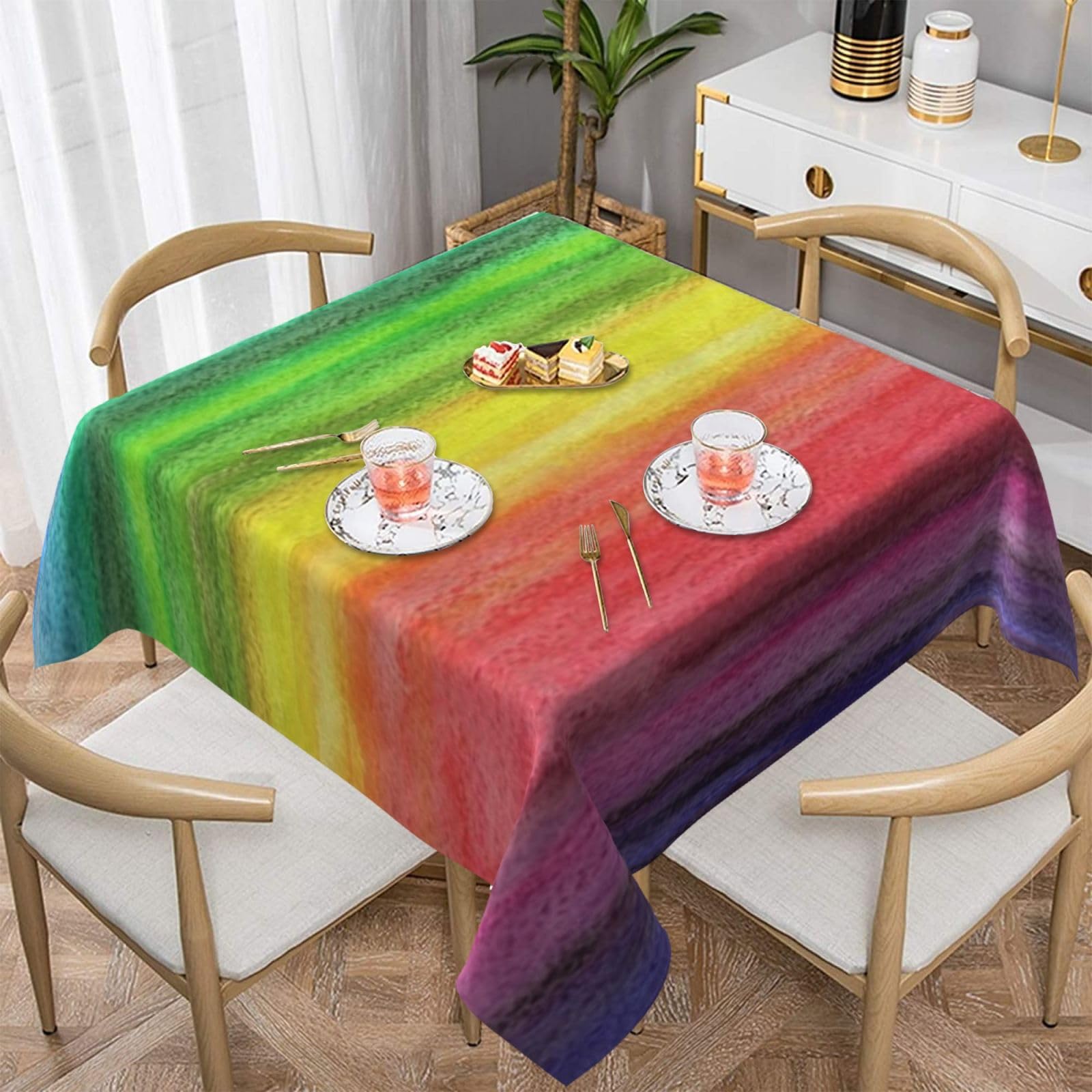 DCEHGEW Watercolor Rainbow Prints Square Tablecloth 152x152 CM, Waterproof Fabric Table Cloth for Dining Table, Farmhouse Table Cover for Kitchen Dining Tabletop Decoration