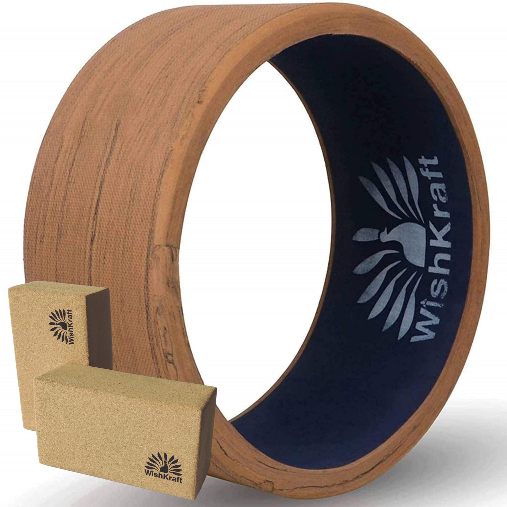 WishKraft WIDE Yoga Wheel Roller 13 x 6.25 inch [Teak Brown] for Men & Women for Back Bends, Stretching & Flexibility | Eco-Friendly, Non-Slip & Sweat Resistant (Yoga Wheel+Blocks) (B09NYGT5FK) Amazon Price History, Amazon Price Tracker