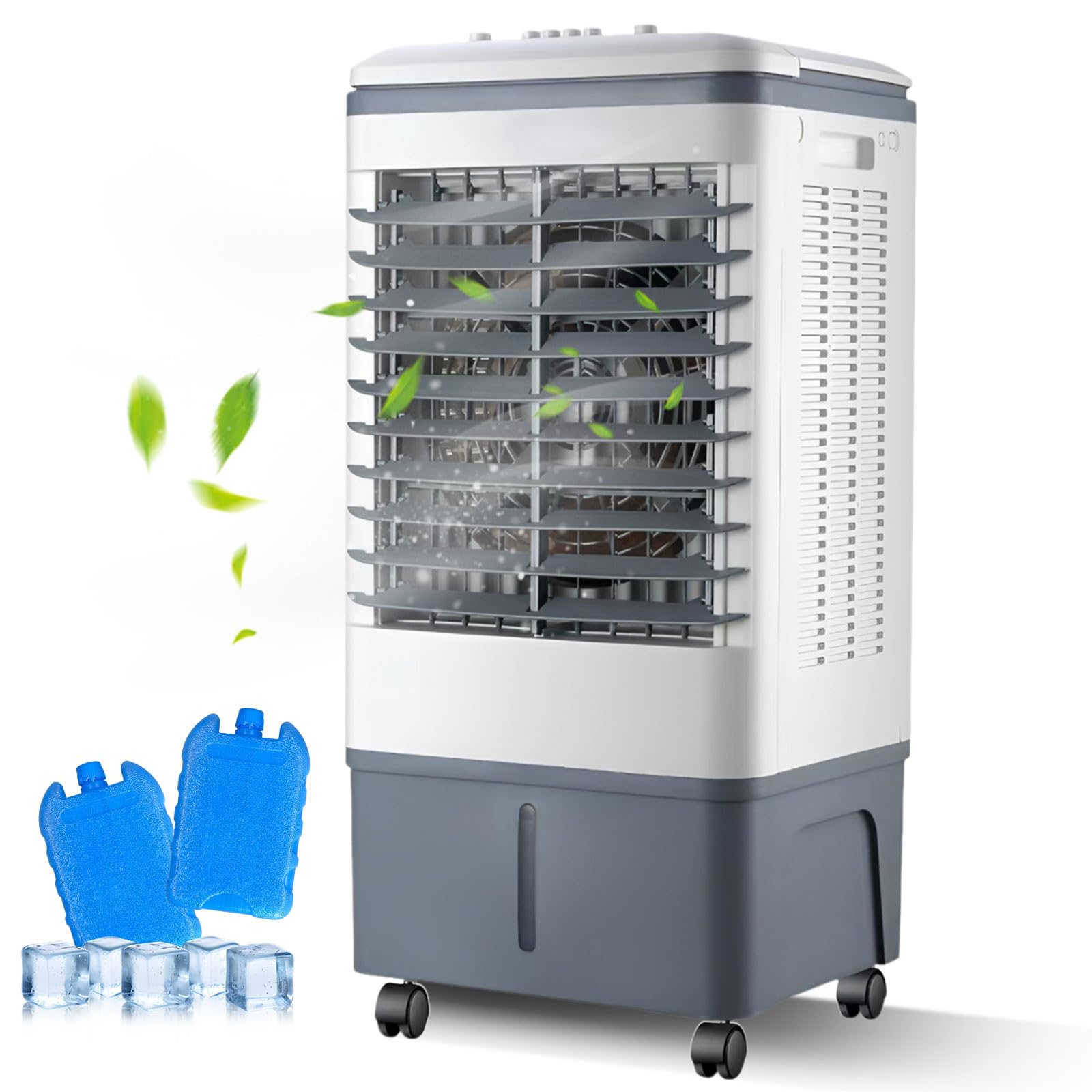 Evaporative Air Cooler 20L, Mechanical Mobile Air Conditioner, 2 Ice Crystal Boxes, Humidifier Fan for Home Office