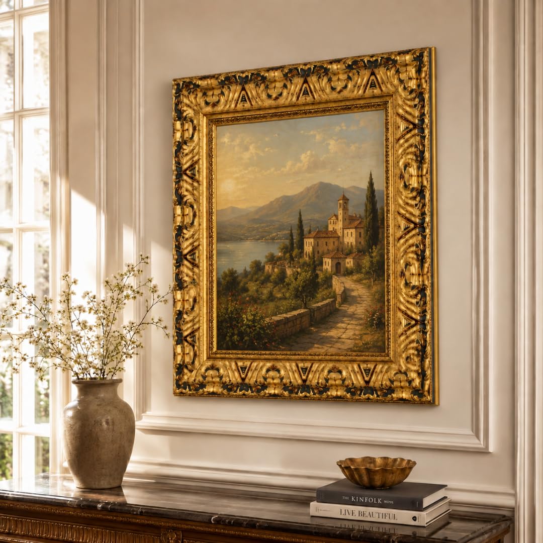 Maestri Artigiani - Cornice per Quadri su Tela con o senza Passepartout Personalizzabile Bianca Oro Antico (Oro Antico, 50 x 70 cm)