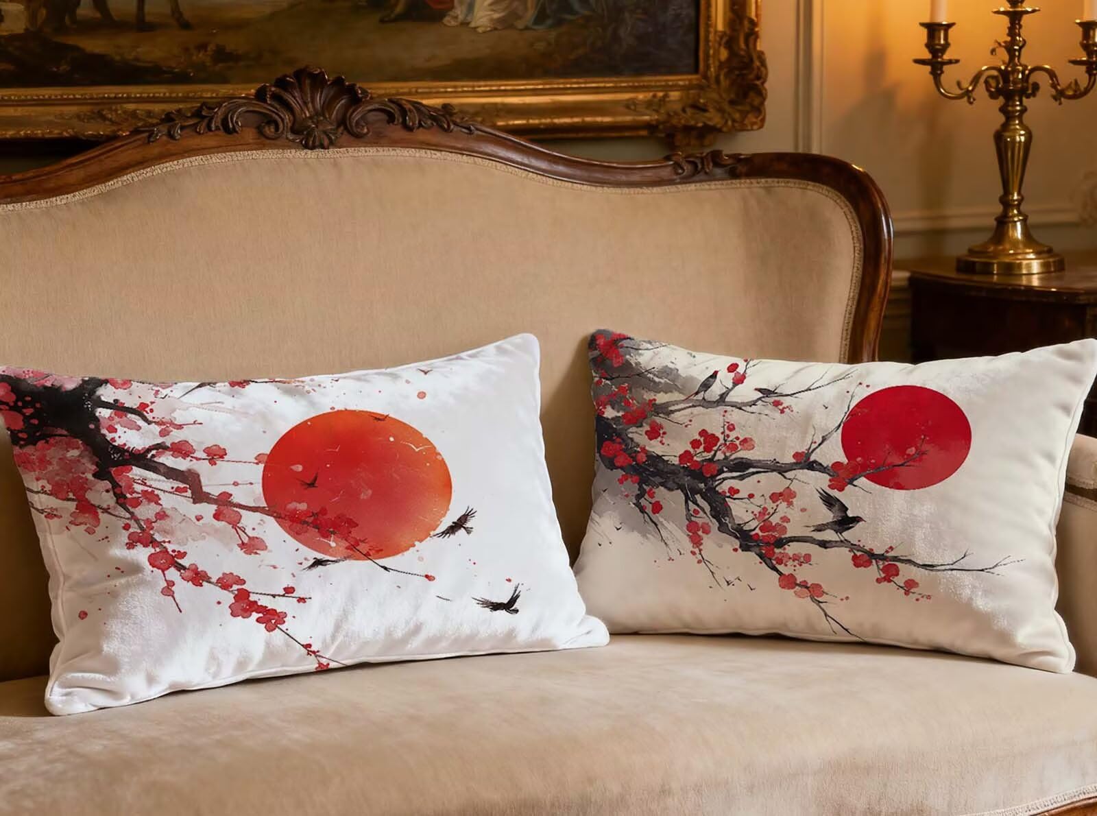 Housse de coussin 80x100 cm velours blanc imprimé paysage lot de 2
