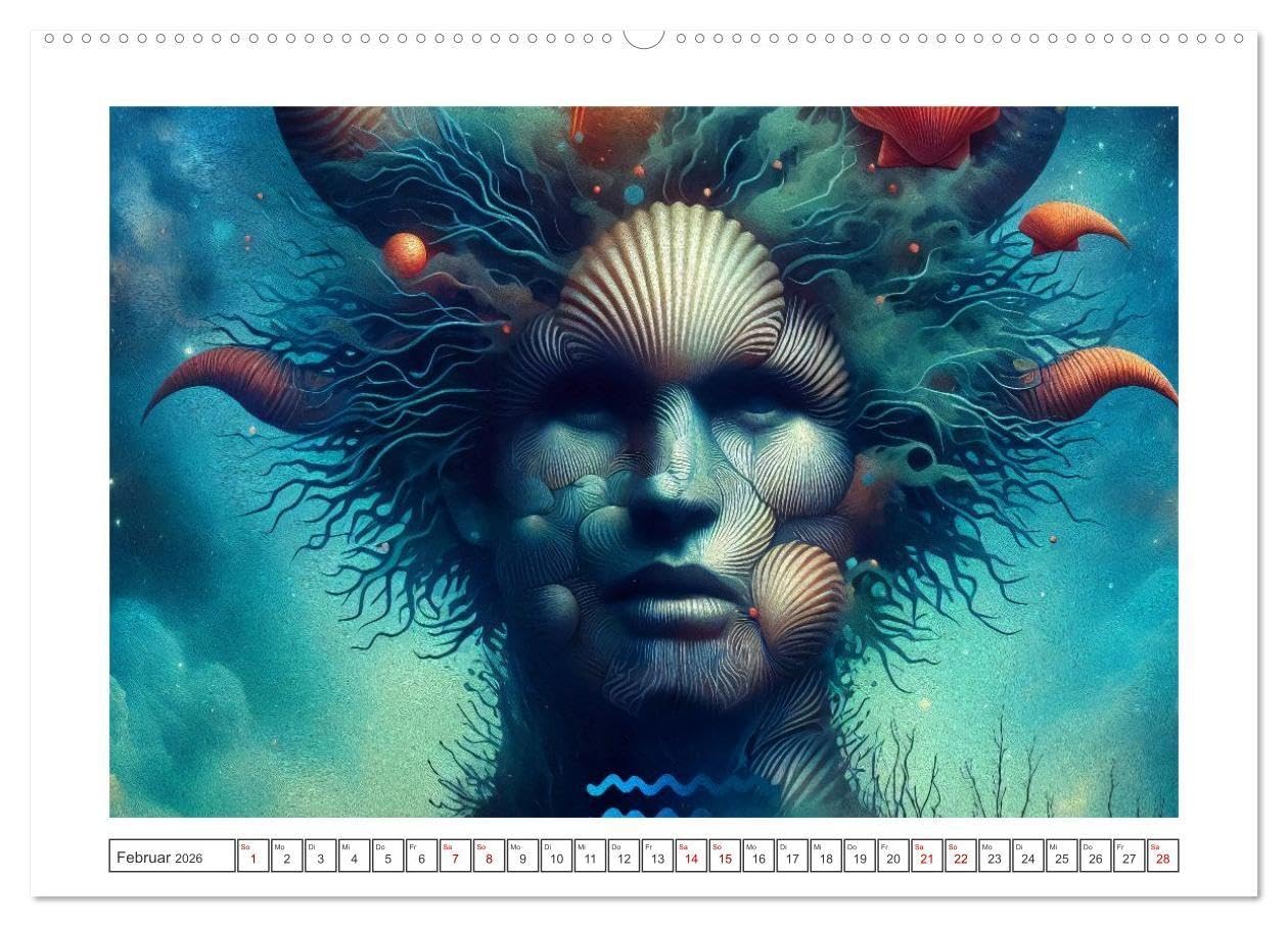 Tierkreisflüstern – Ein Jahr in kosmischen Farben (hochwertiger Premium Wandkalender 2026 DIN A2 quer), Kunstdruck in Hochglanz: Surrealer Sternzeichen-Kalender (CALVENDO Wissenschaft)