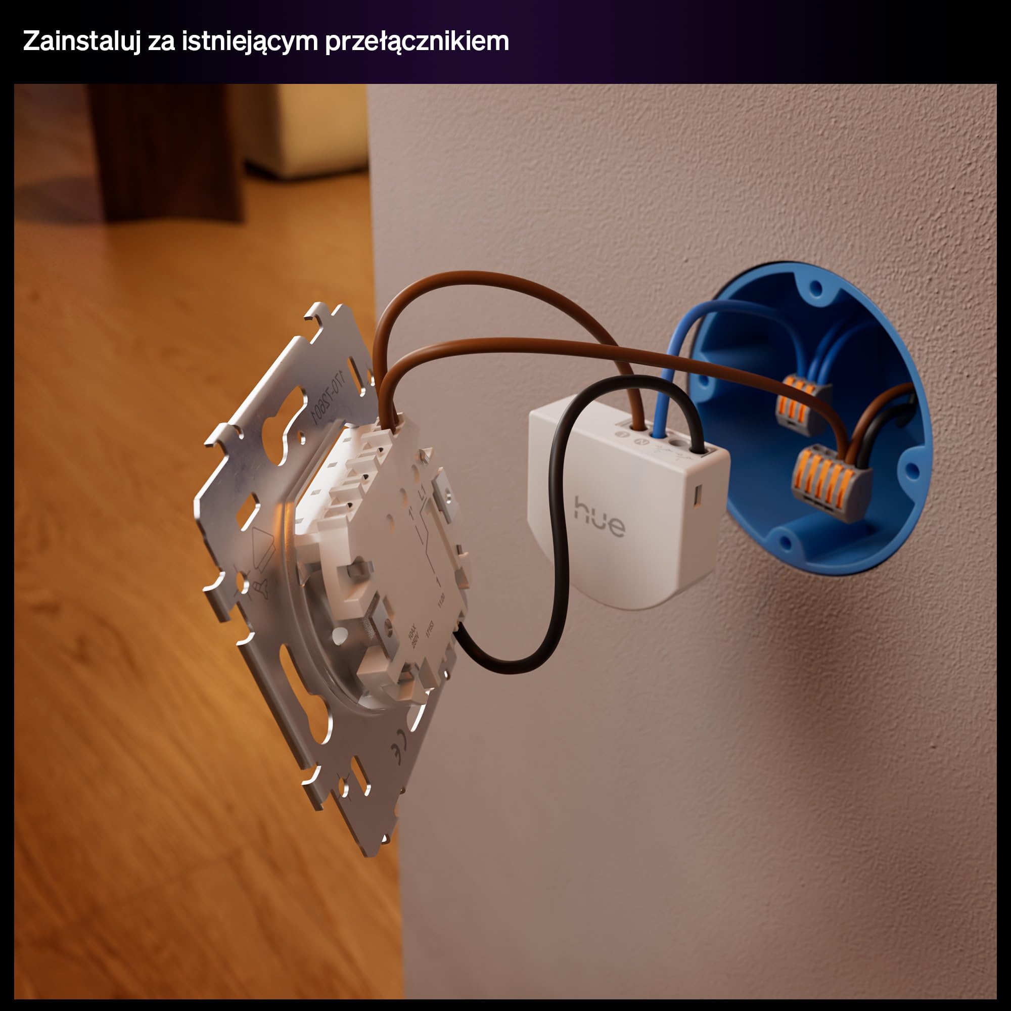 Philips Hue Przewodowy Włącznik Światła, 1 szt., Dostęp do Świateł Hue, Konfigurowalne Sterowanie, Bez Baterii, Niezawodne Połączenie, Aplikacja, Kontrola Głosowa, Apple Home, Google Home, Alexa